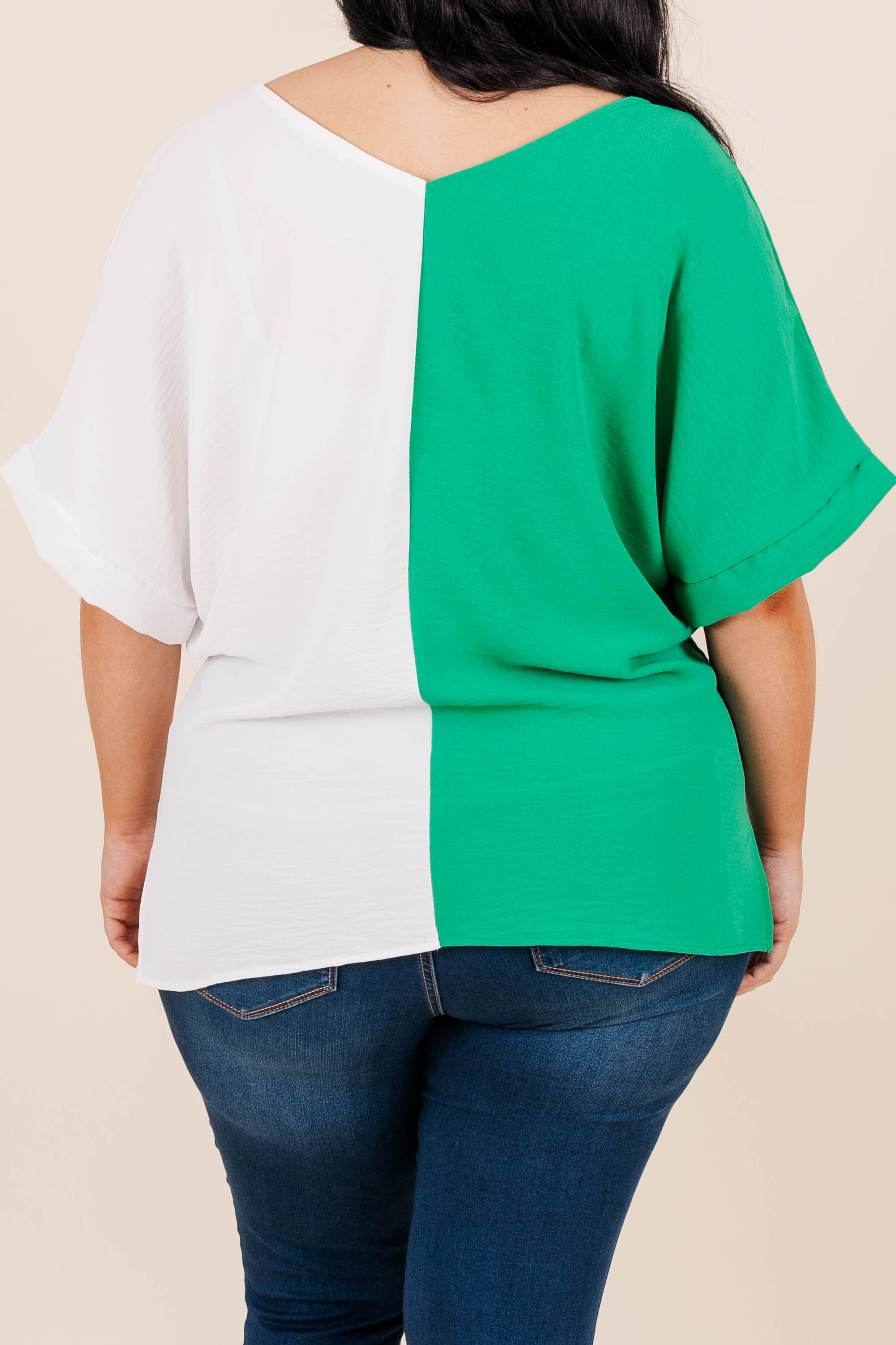 Double Dose of Color Top, Kelly/Off White