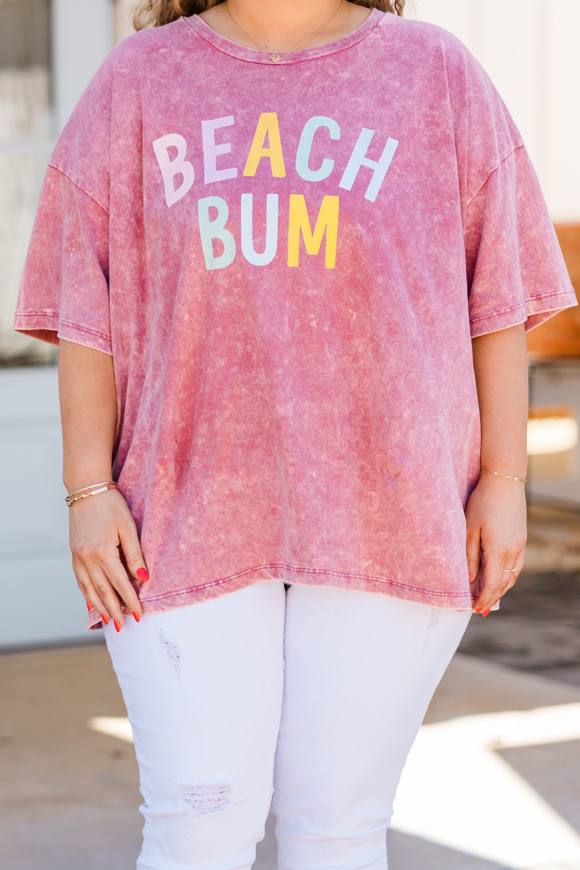 Down By The Coast Boyfriend Tee, Ash Pink Acid Wash