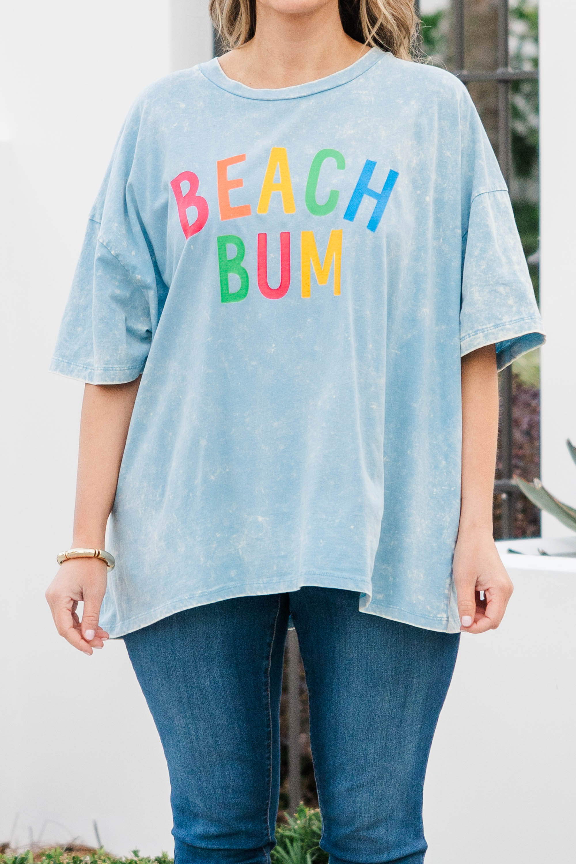 Down By The Coast Boyfriend Tee, Ice Blue Acid Wash
