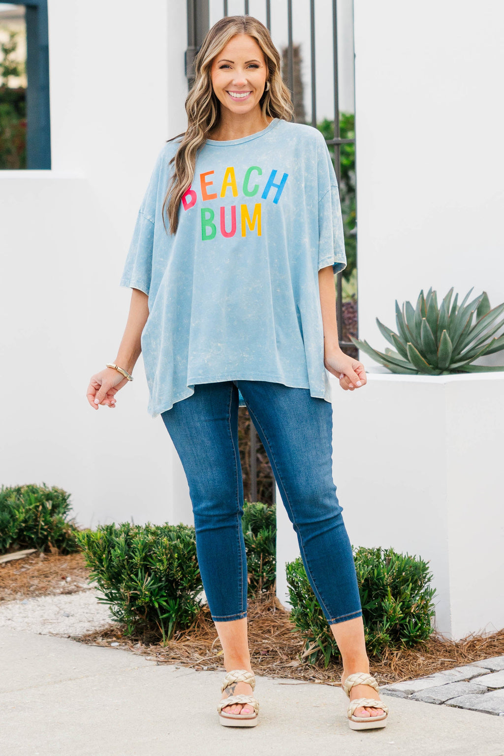 Down By The Coast Boyfriend Tee, Ice Blue Acid Wash