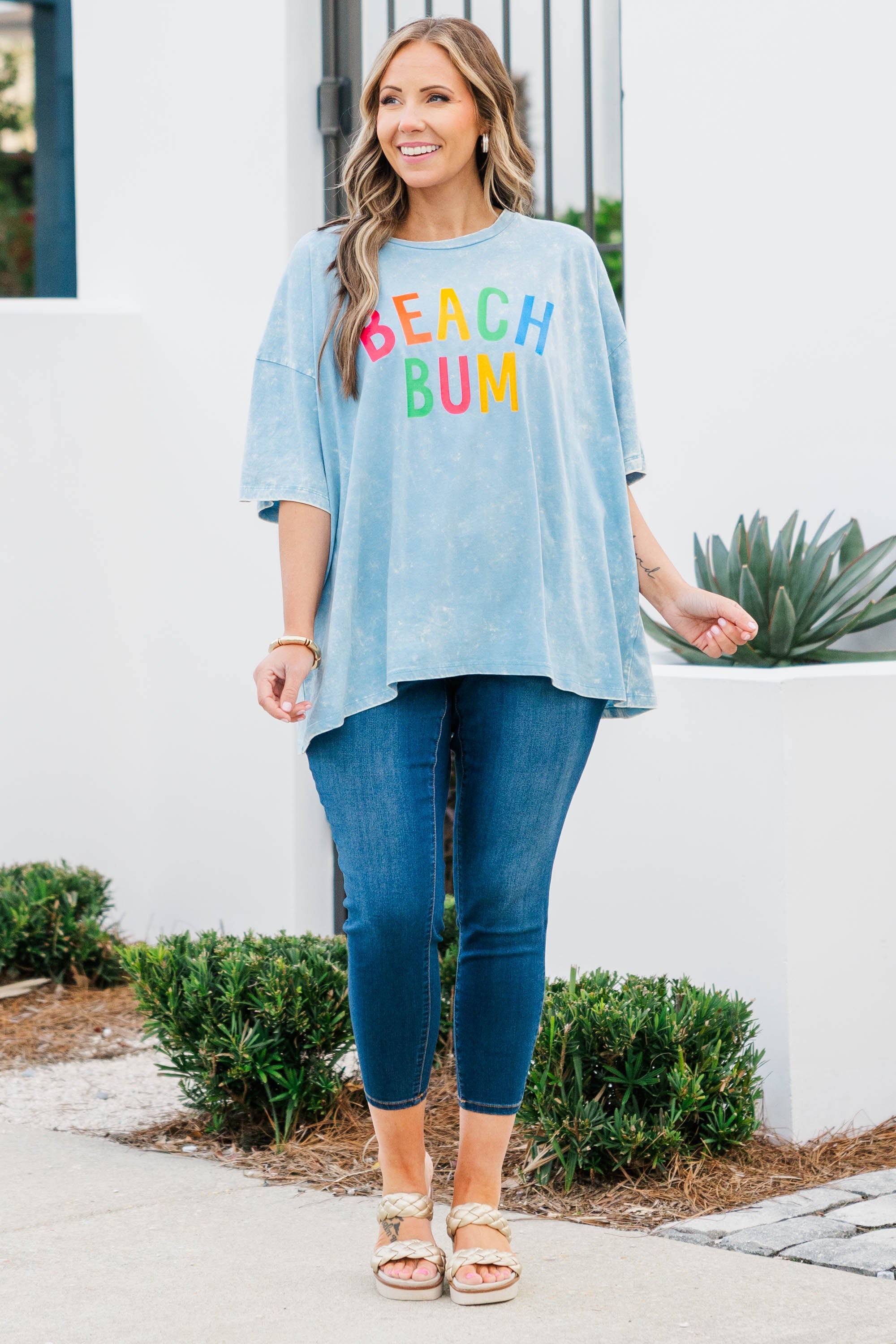Down By The Coast Boyfriend Tee, Ice Blue Acid Wash