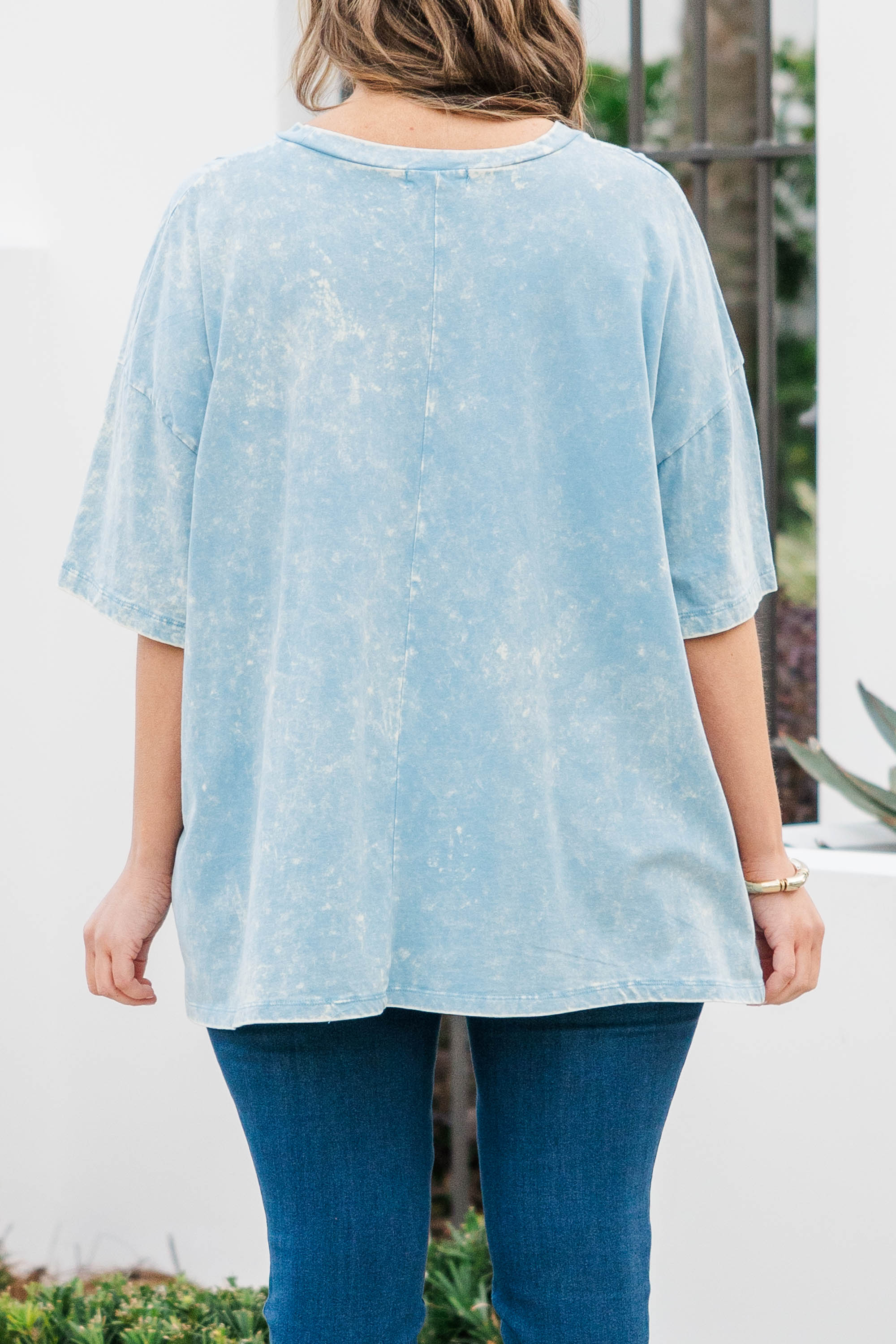 Down By The Coast Boyfriend Tee, Ice Blue Acid Wash
