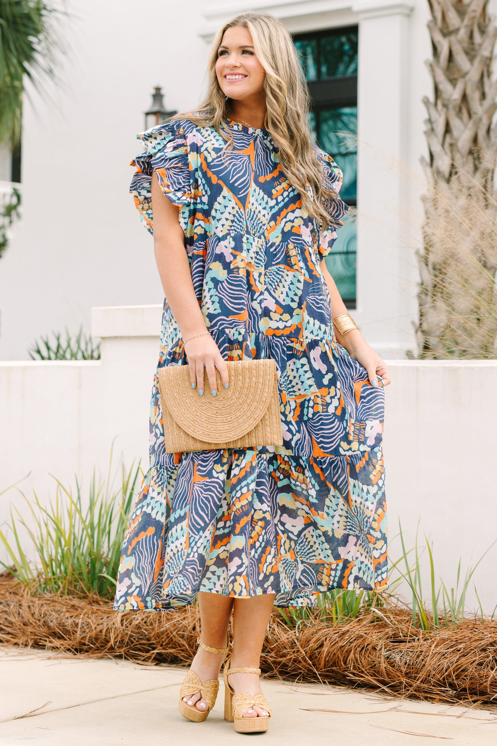 Drifting Directions Dress, Navy