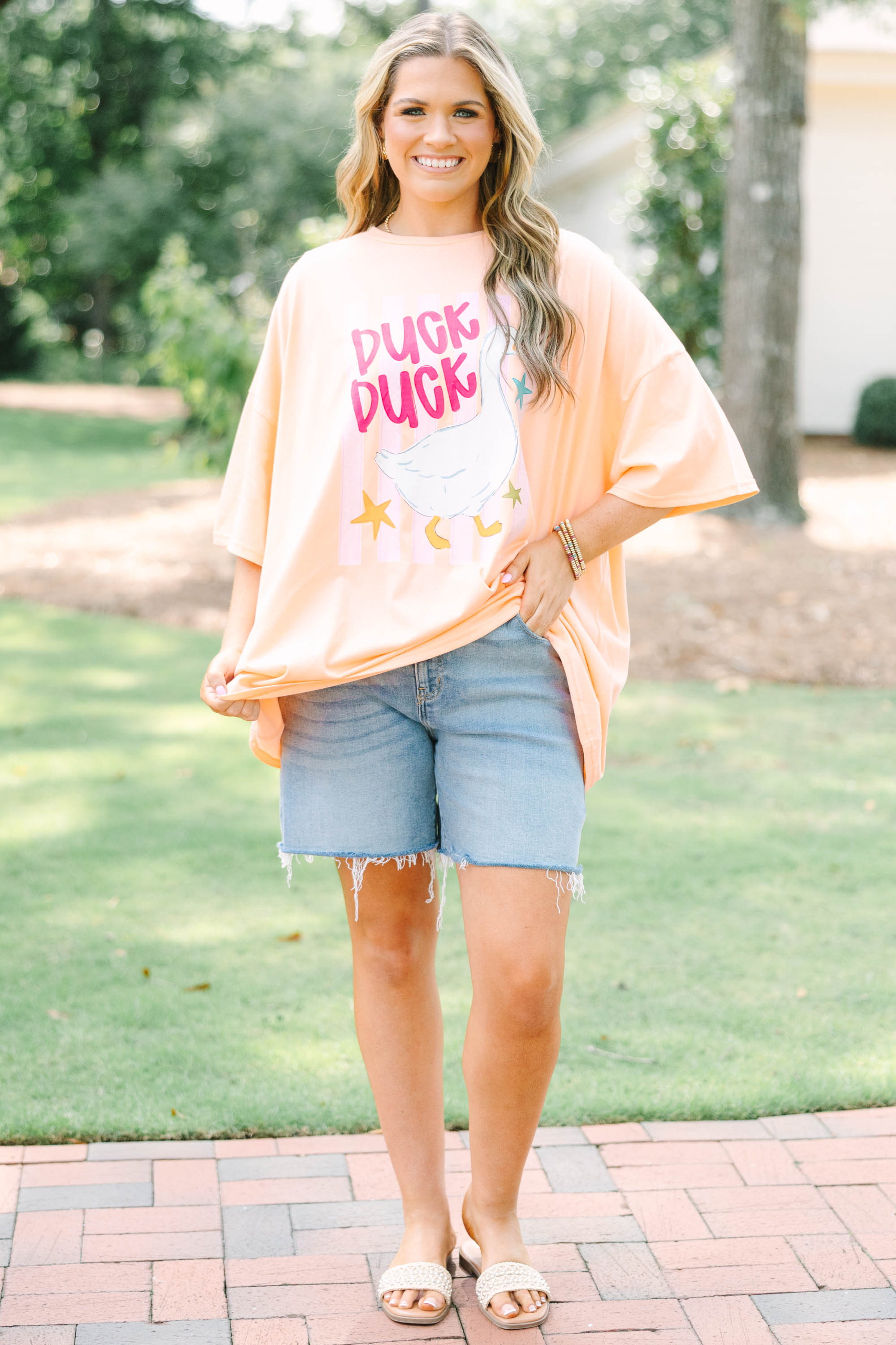Duck Duck Goose Boyfriend Tee, Neon Coral