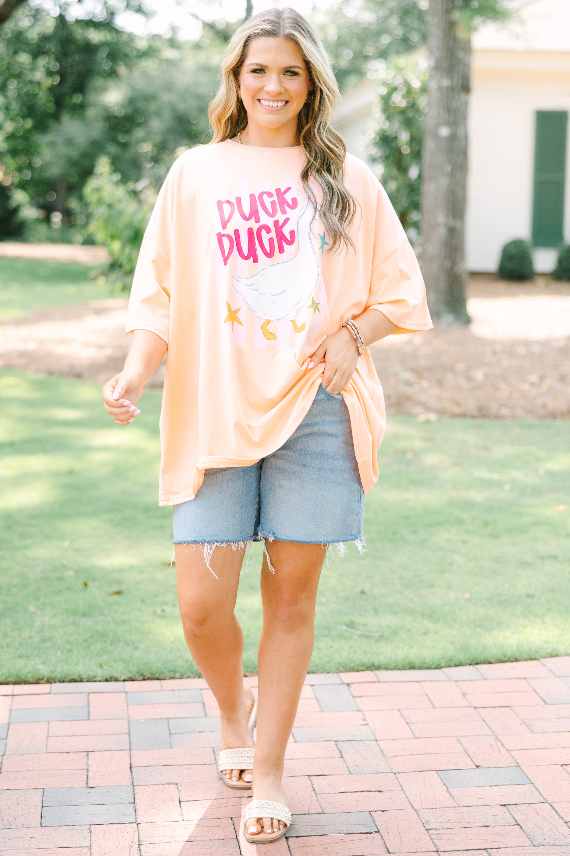 Duck Duck Goose Boyfriend Tee, Neon Coral