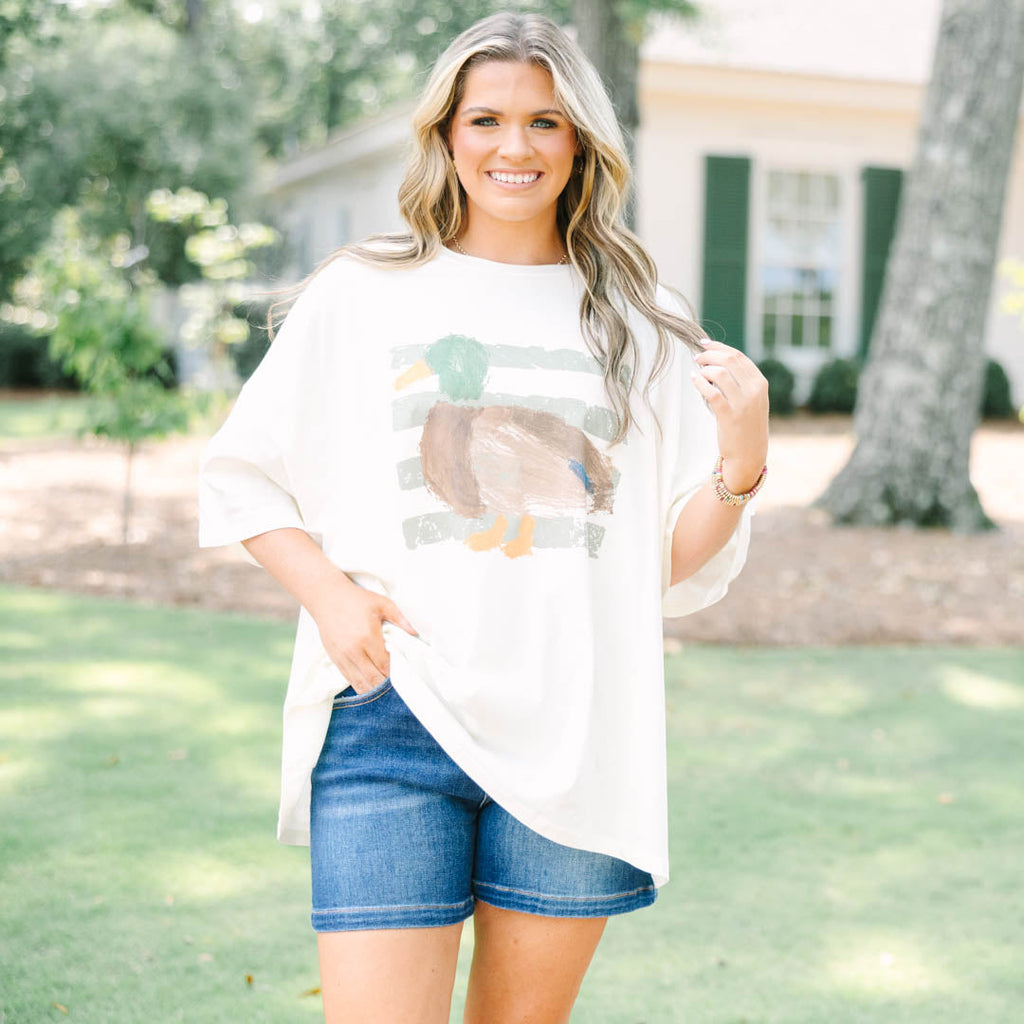 Ducks in a Row Boyfriend Tee, Ivory