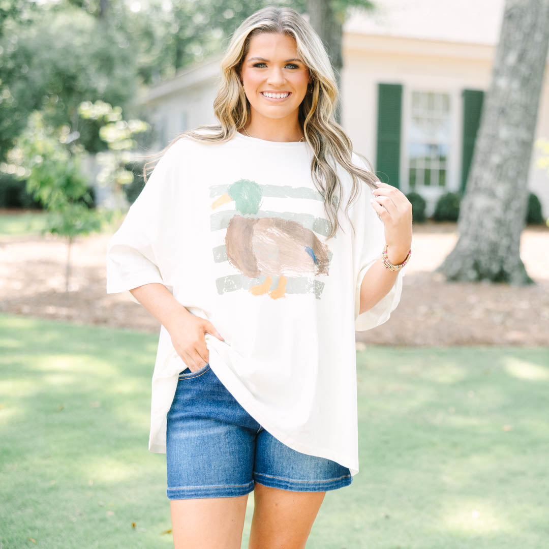 Ducks in a Row Boyfriend Tee, Ivory