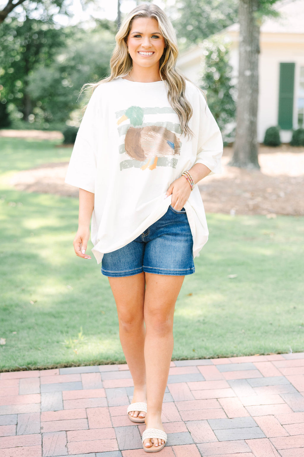 Ducks in a Row Boyfriend Tee, Ivory
