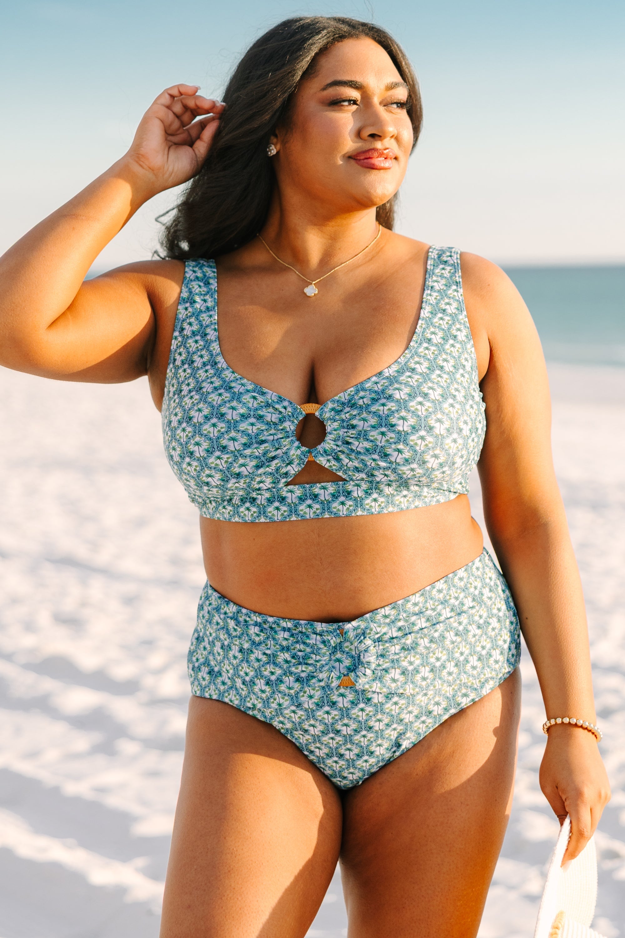 Electric Blossom Swim Top, Palm Leaf