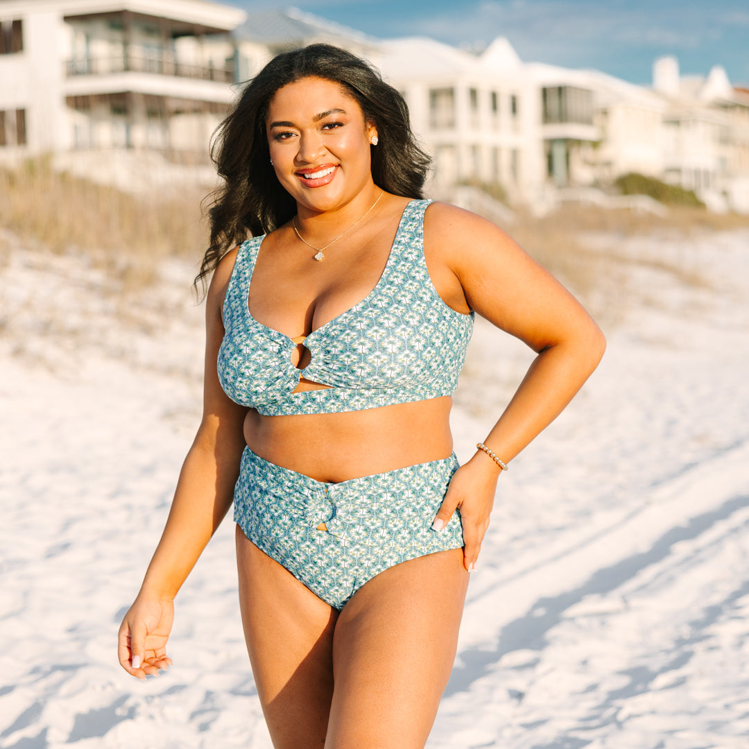 Electric Blossom Swim Top, Palm Leaf