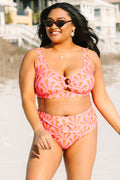 Electric Blossom Swim Top, Pink Geo