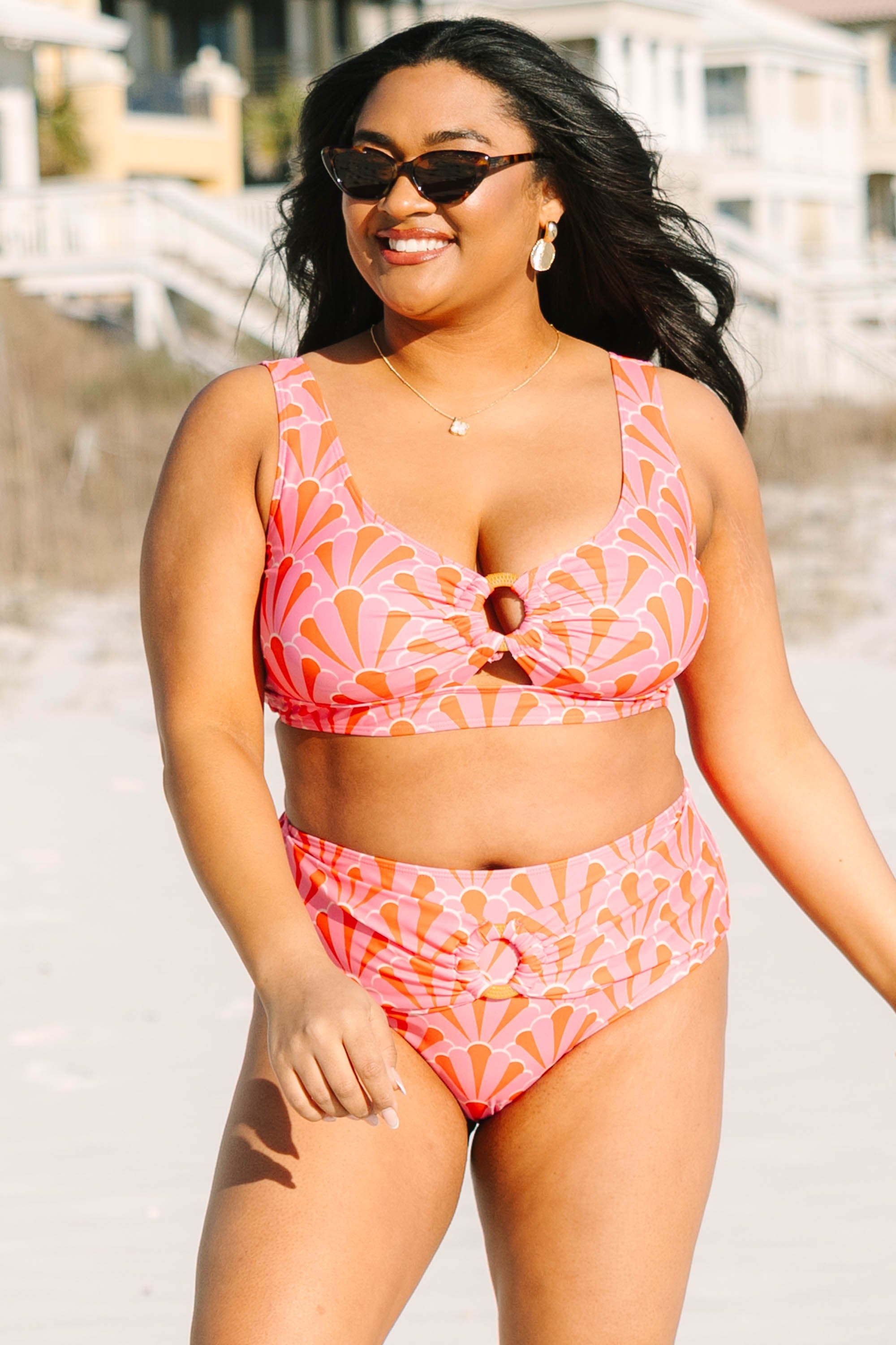 Electric Blossom Swim Top, Pink Geo