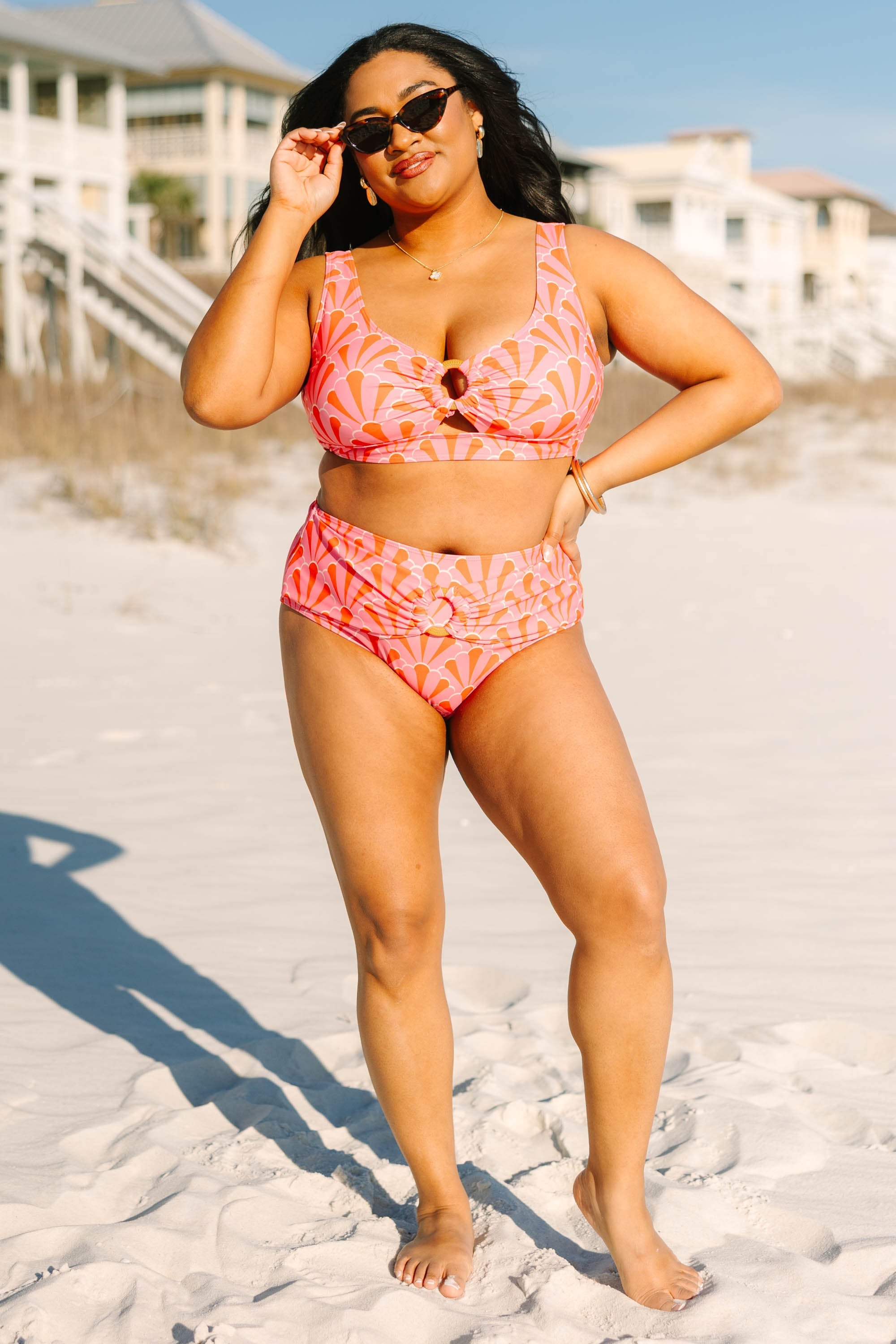 Electric Blossom Swim Bottom, Pink Geo
