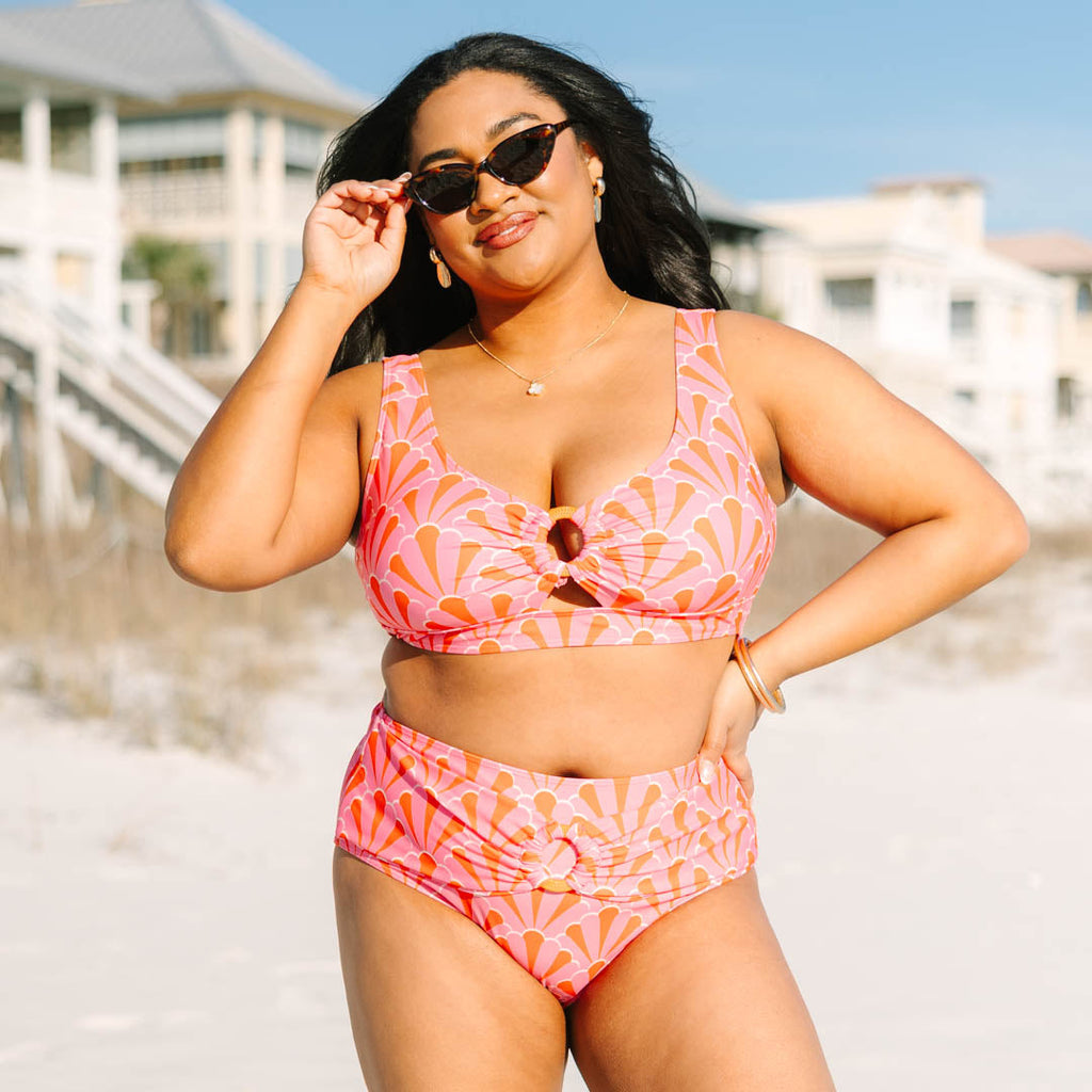 Electric Blossom Swim Top, Pink Geo