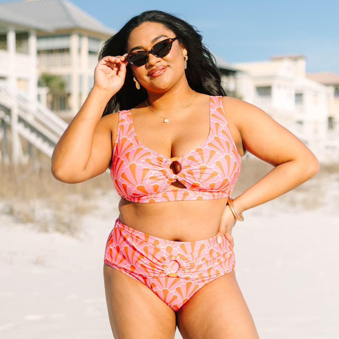 Electric Blossom Swim Top, Pink Geo