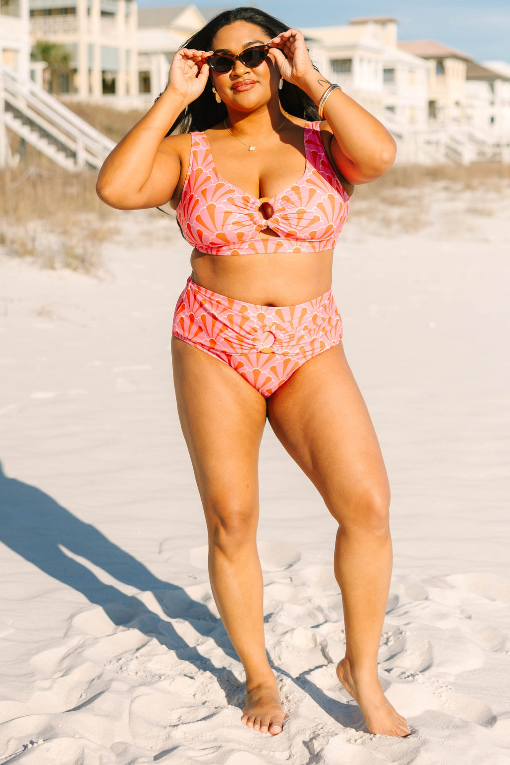 Electric Blossom Swim Top, Pink Geo