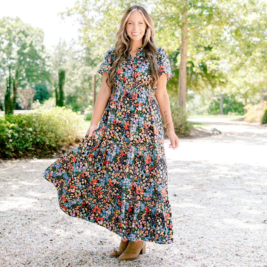 Endless Time Maxi Dress, Black Floral