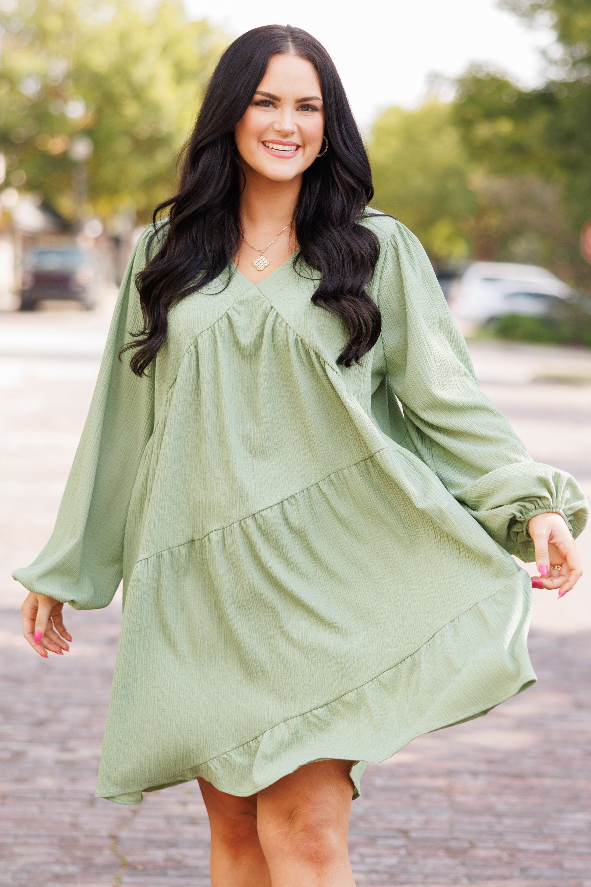 Every Cloud Has A Silver Lining Dress, Avocado
