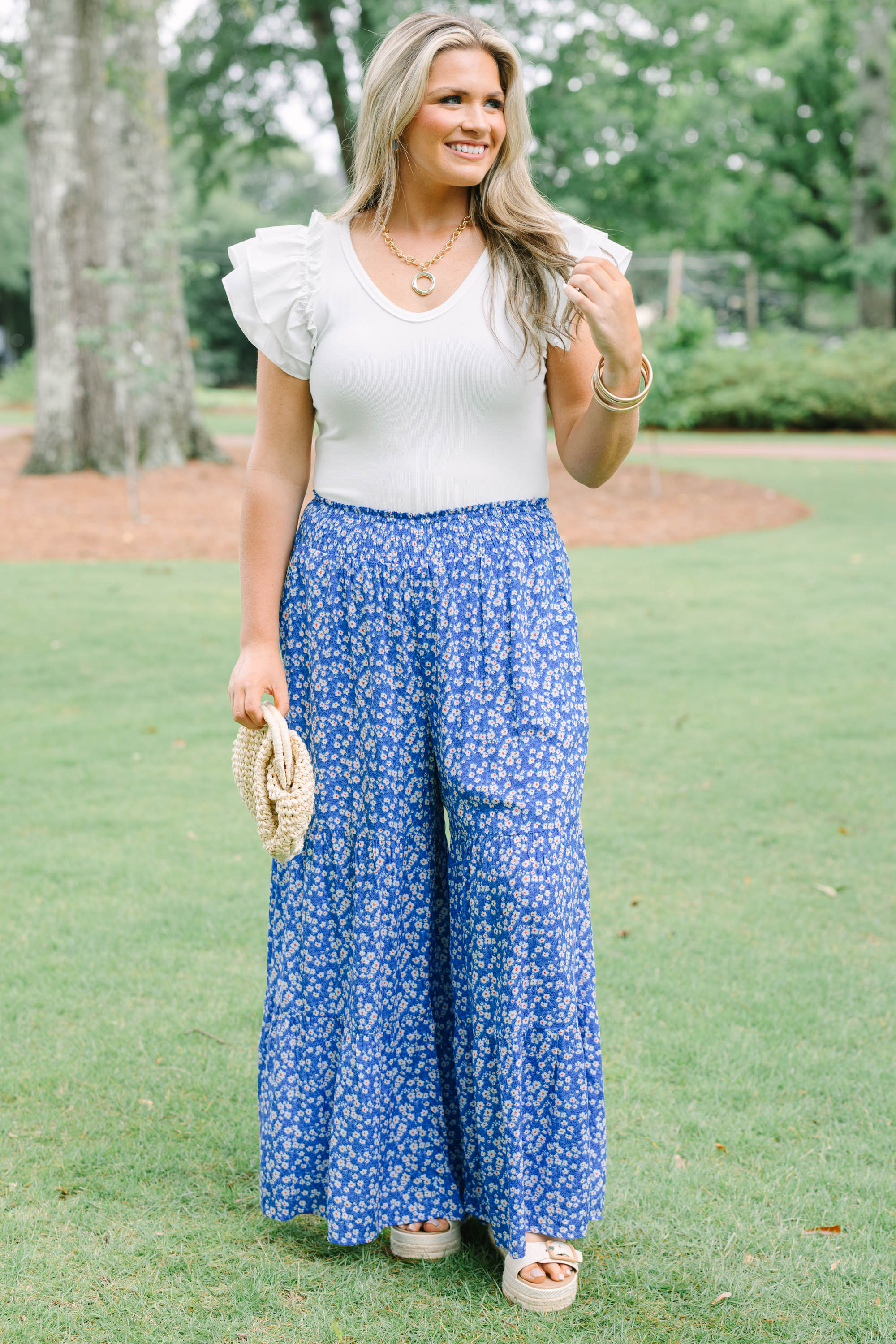 Excited To Be Here Pants, Blue Floral