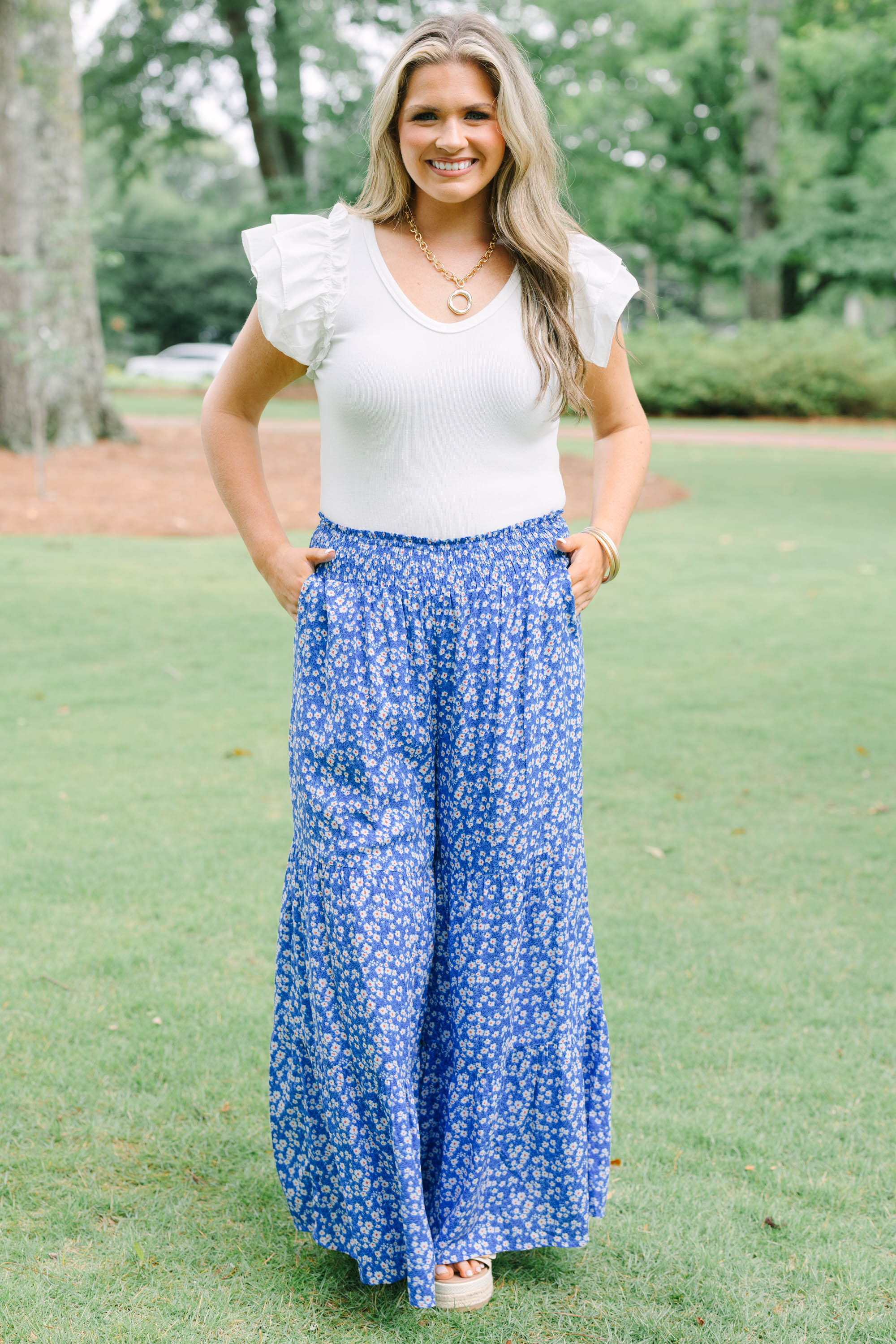 Excited To Be Here Pants, Blue Floral