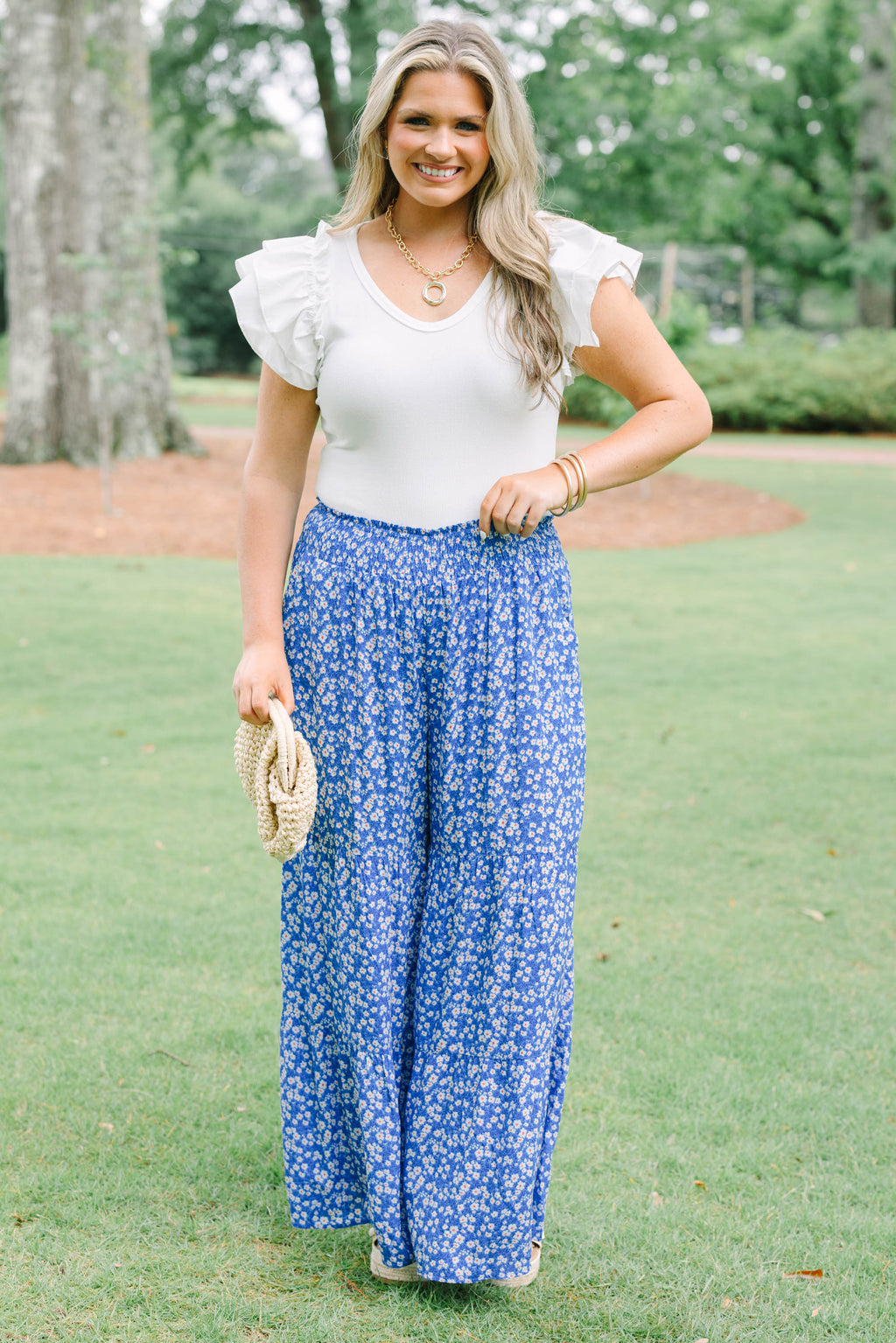 Excited To Be Here Pants, Blue Floral
