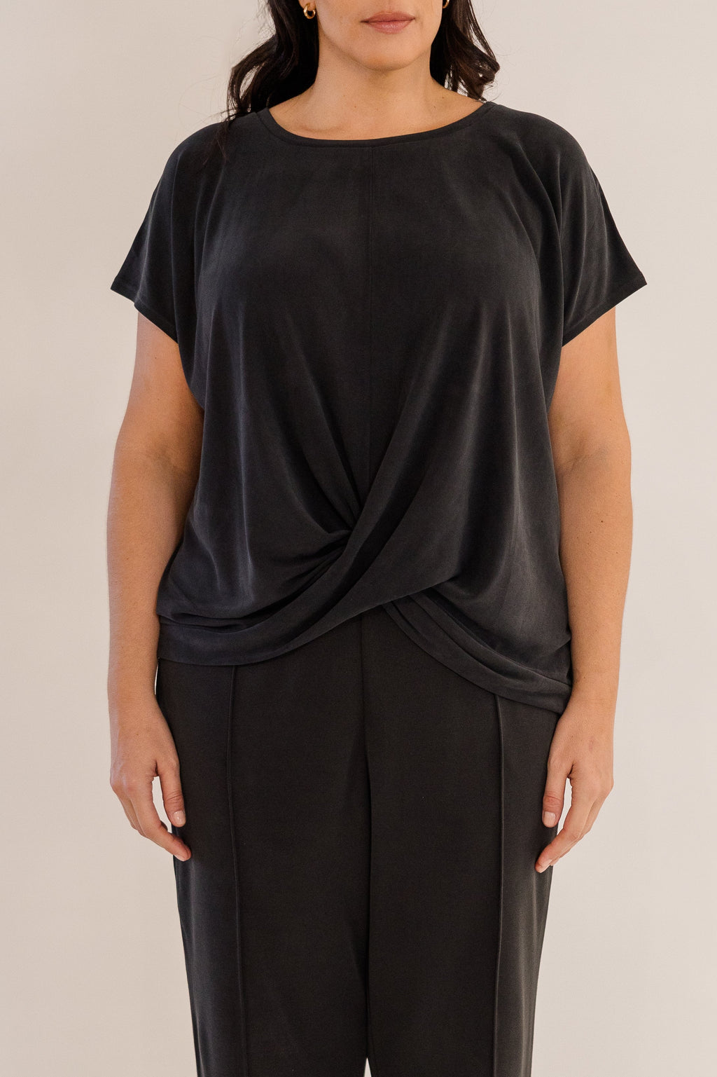 Sue Drape Front Top, Black