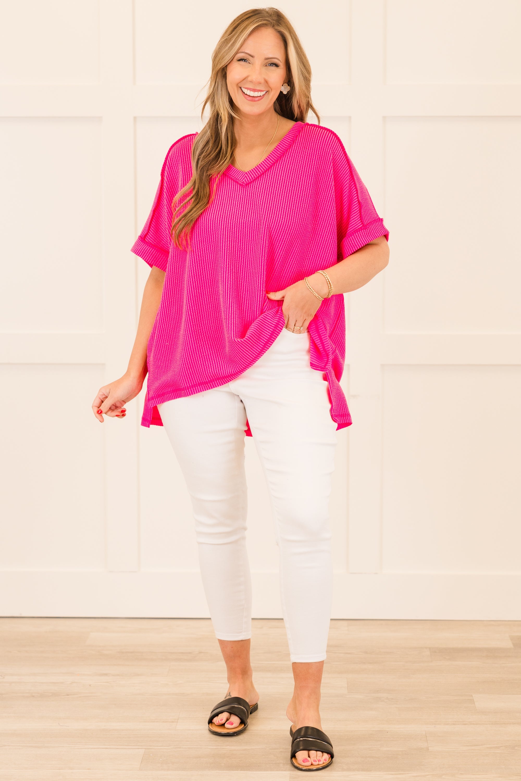 Knit Me Up Top, Neon Hot Pink