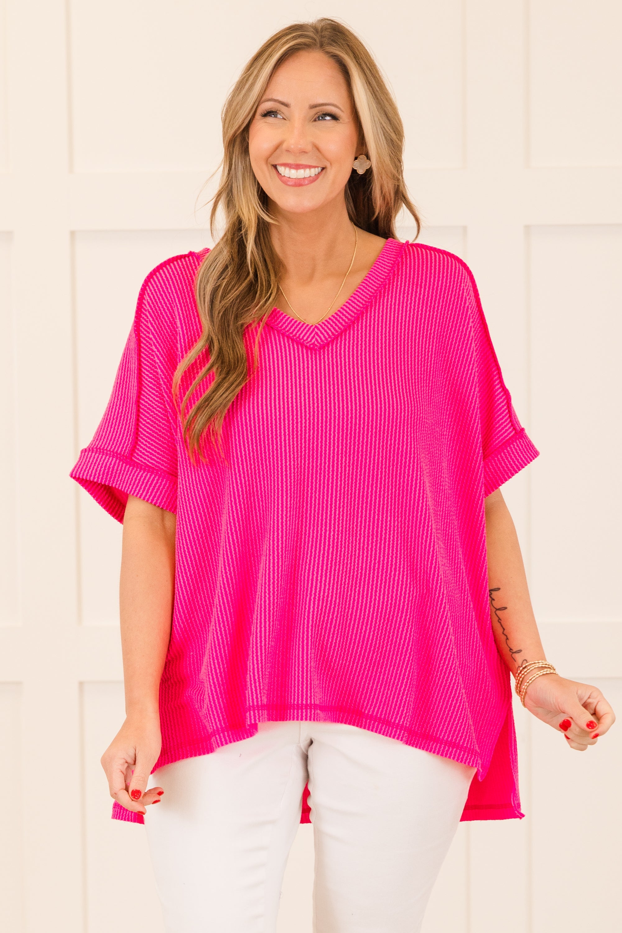 Knit Me Up Top, Neon Hot Pink