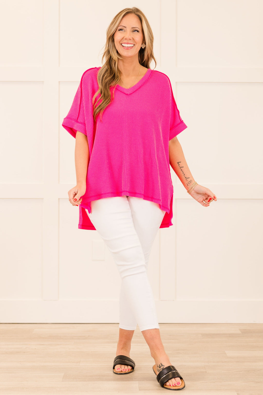 Knit Me Up Top, Neon Hot Pink