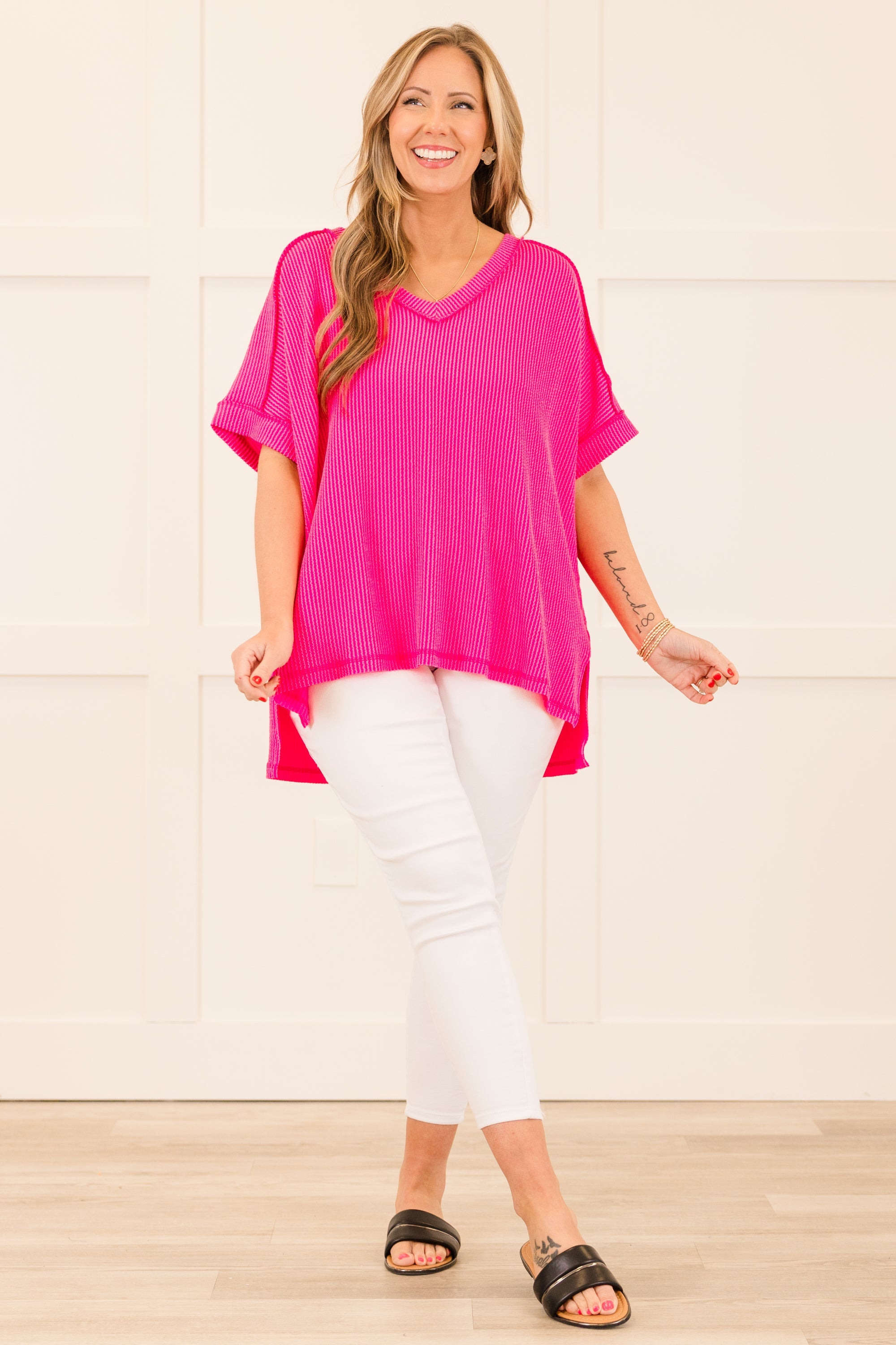 Knit Me Up Top, Neon Hot Pink
