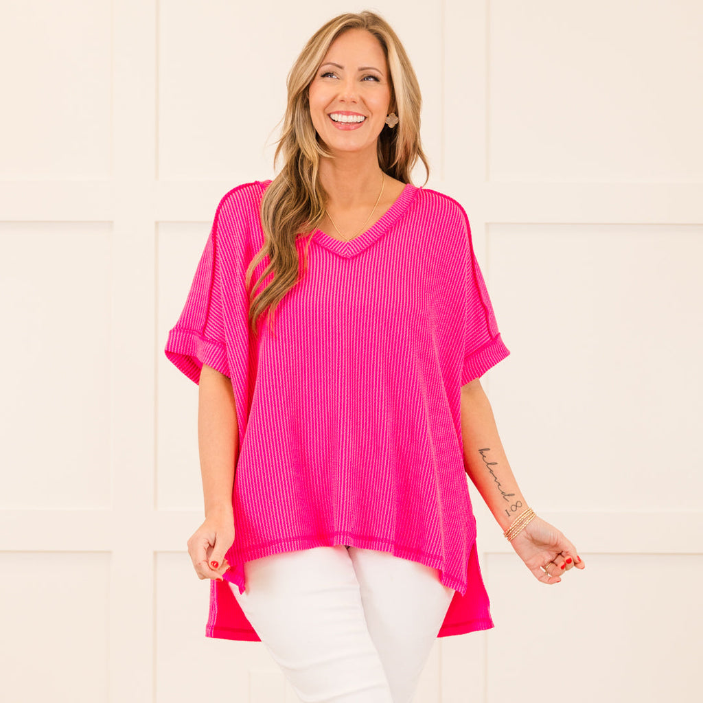 Knit Me Up Top, Neon Hot Pink