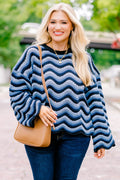 Wavy Comfort Sweater, Navy Blue