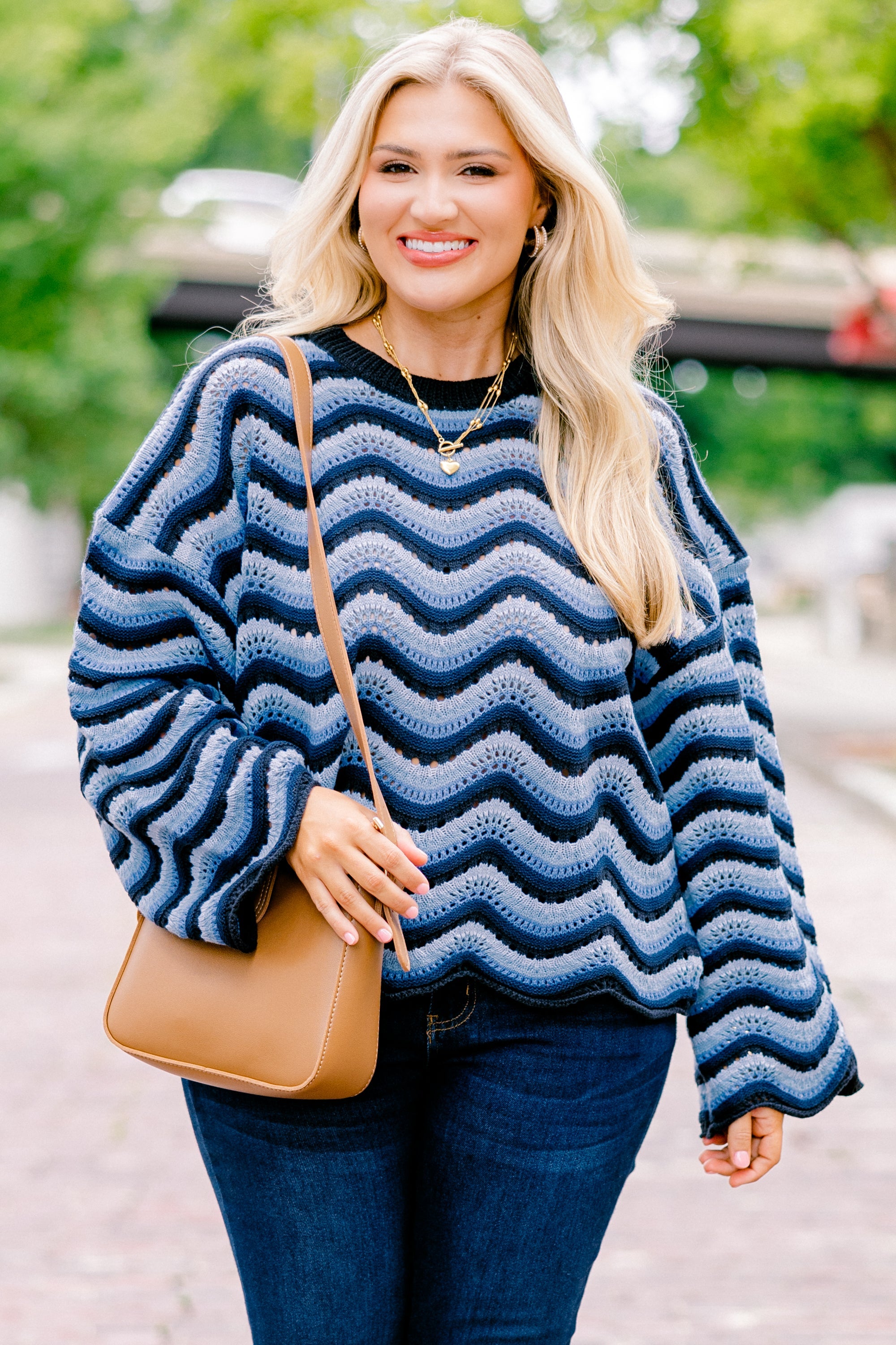 Wavy Comfort Sweater, Navy Blue