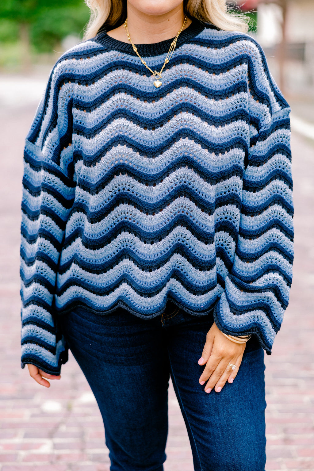 Wavy Comfort Sweater, Navy Blue