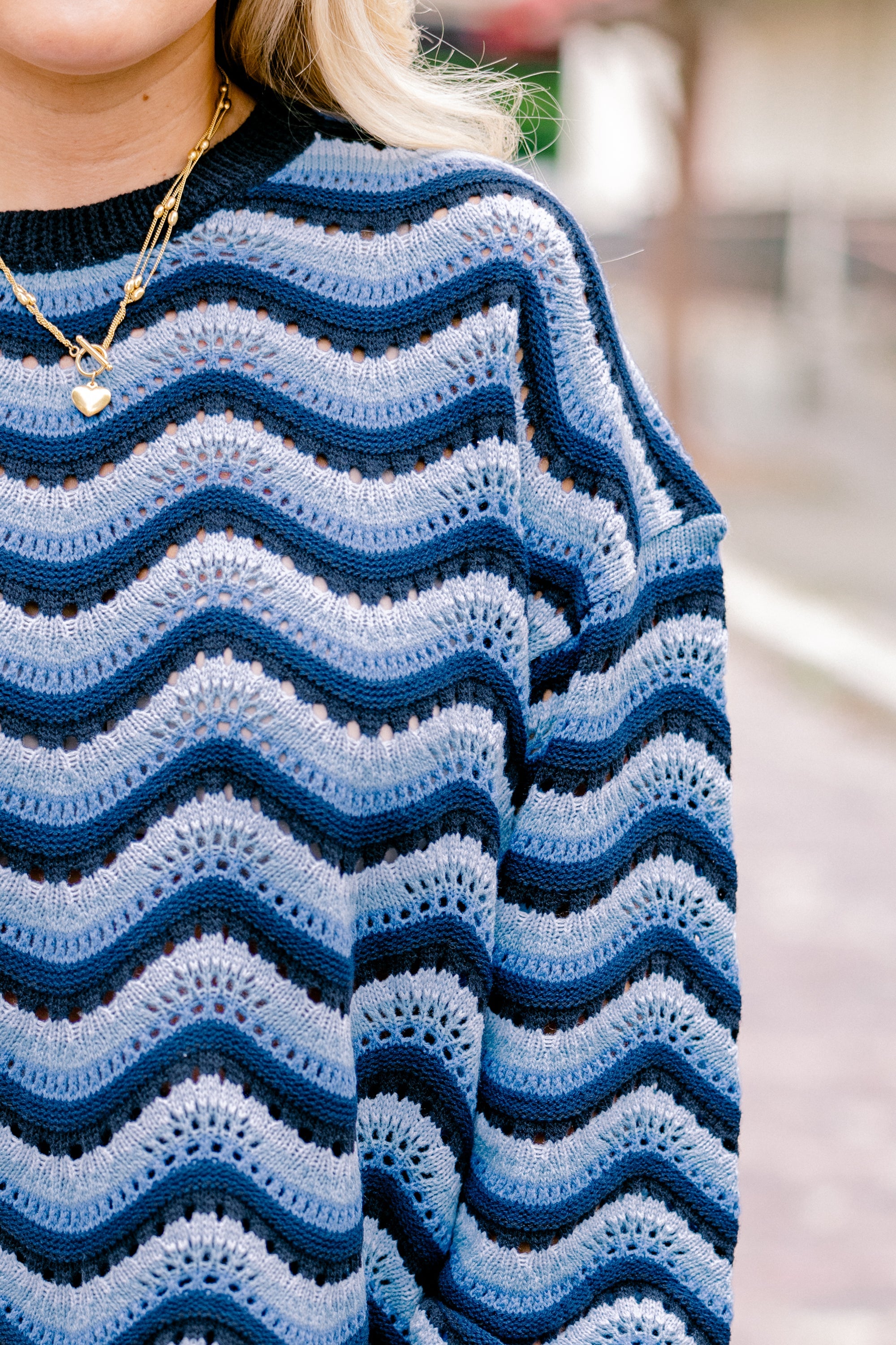 Wavy Comfort Sweater, Navy Blue