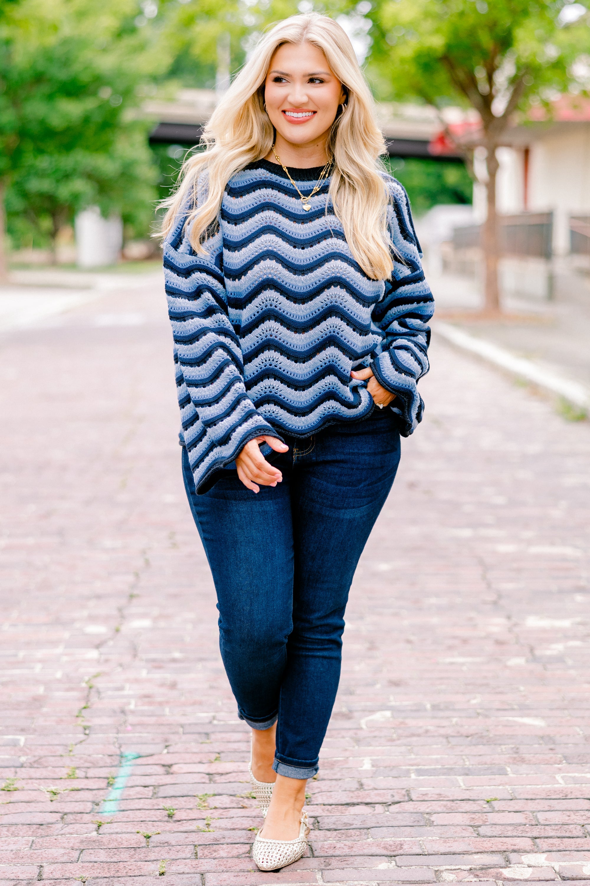 Wavy Comfort Sweater, Navy Blue