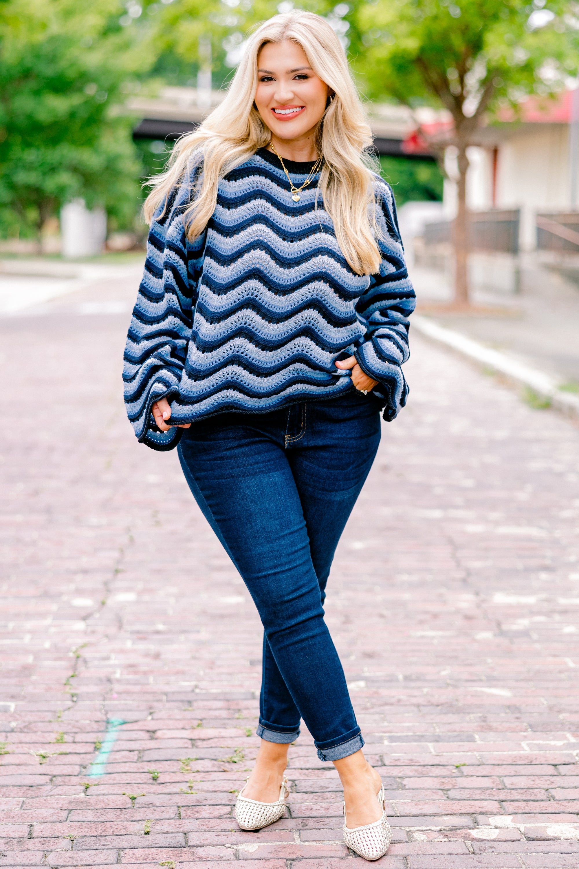 Wavy Comfort Sweater, Navy Blue