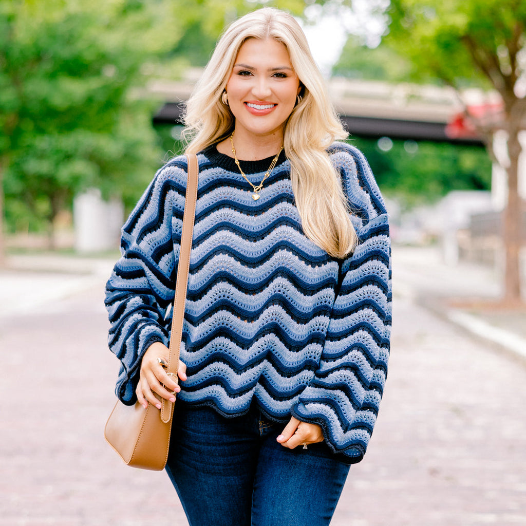 Wavy Comfort Sweater, Navy Blue