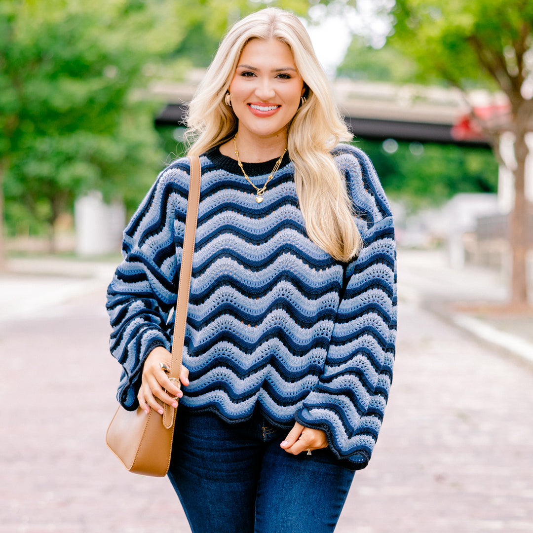 Wavy Comfort Sweater, Navy Blue