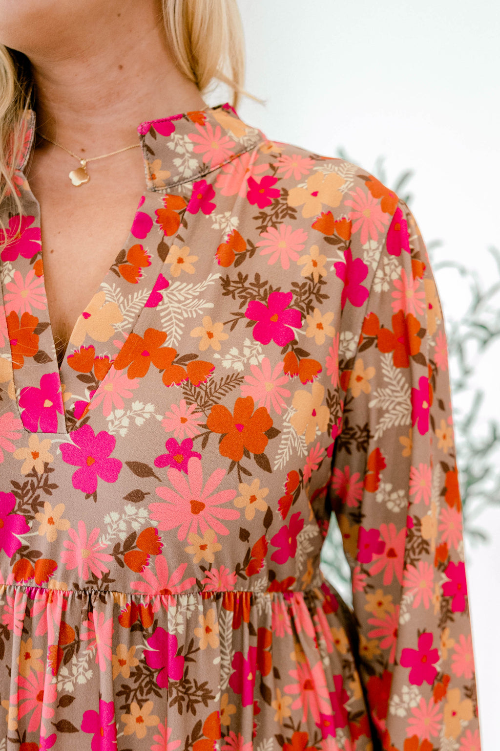 Fabulous Florals Dress, Mocha Multi