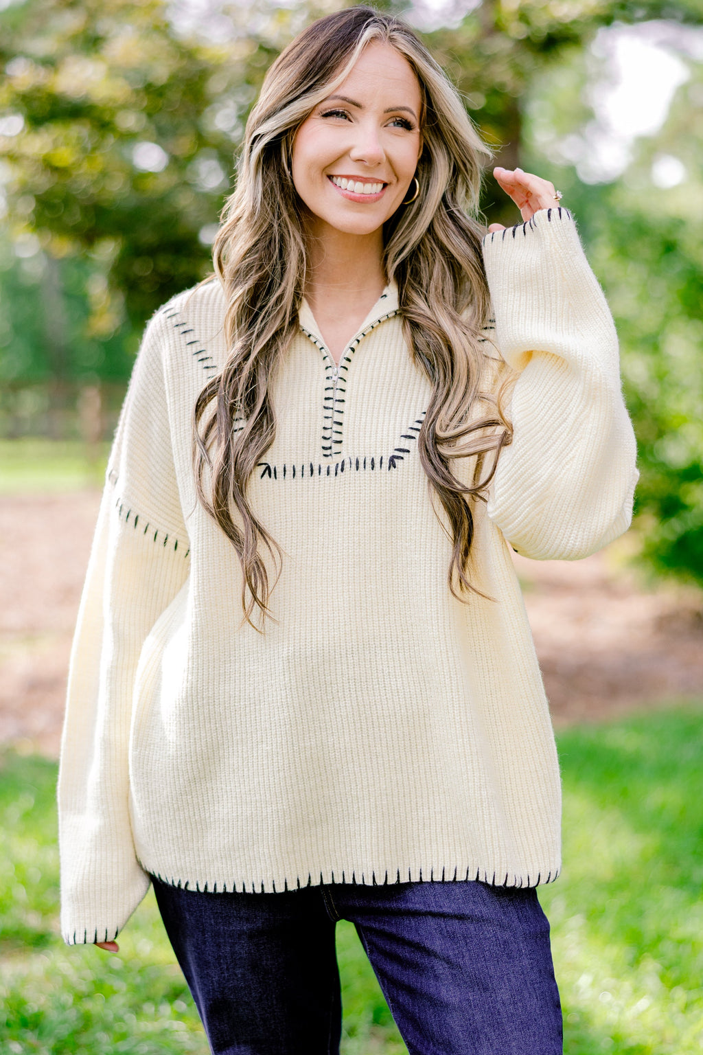 Falling For Fall Sweater, Cream-Black