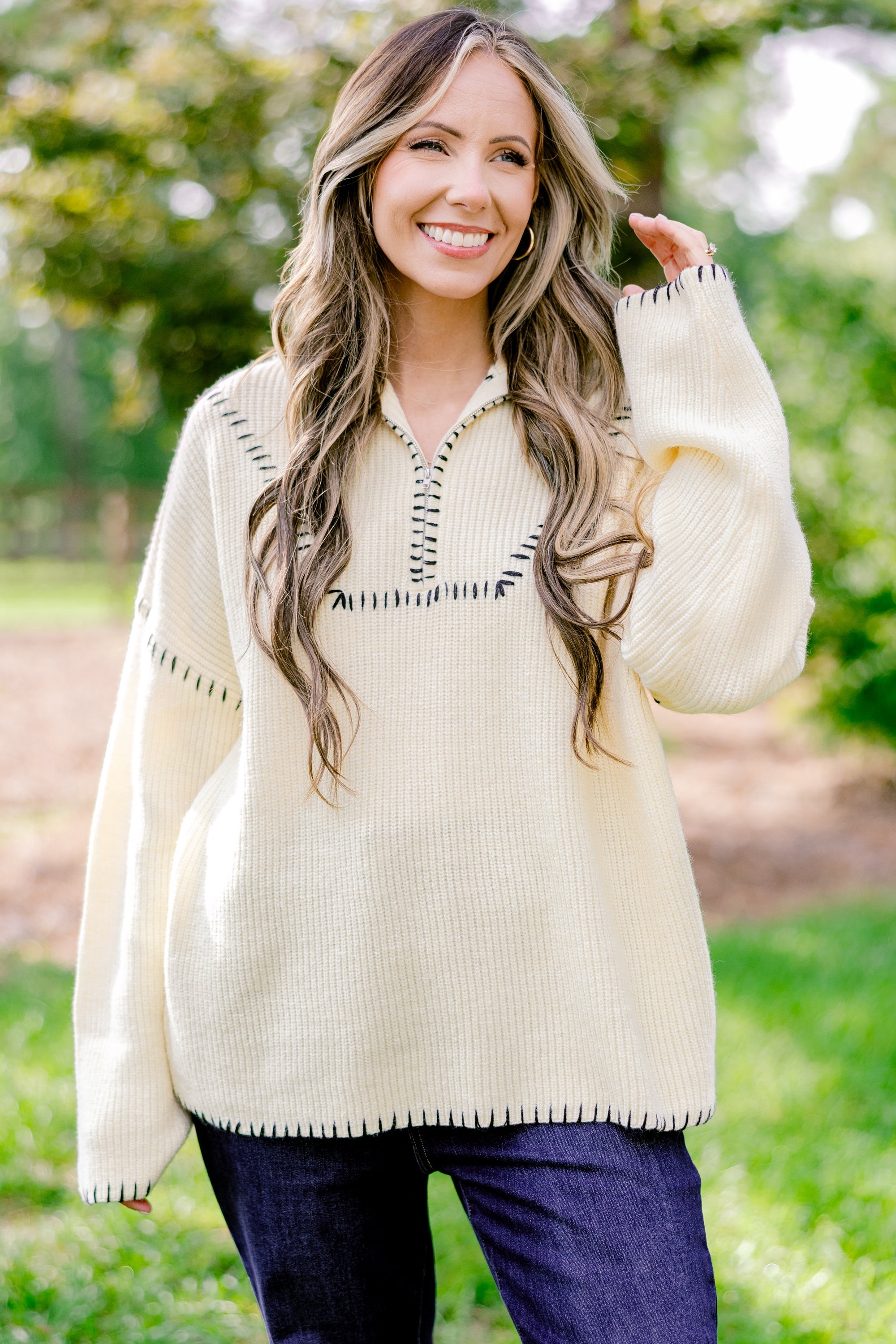 Falling For Fall Sweater, Cream-Black