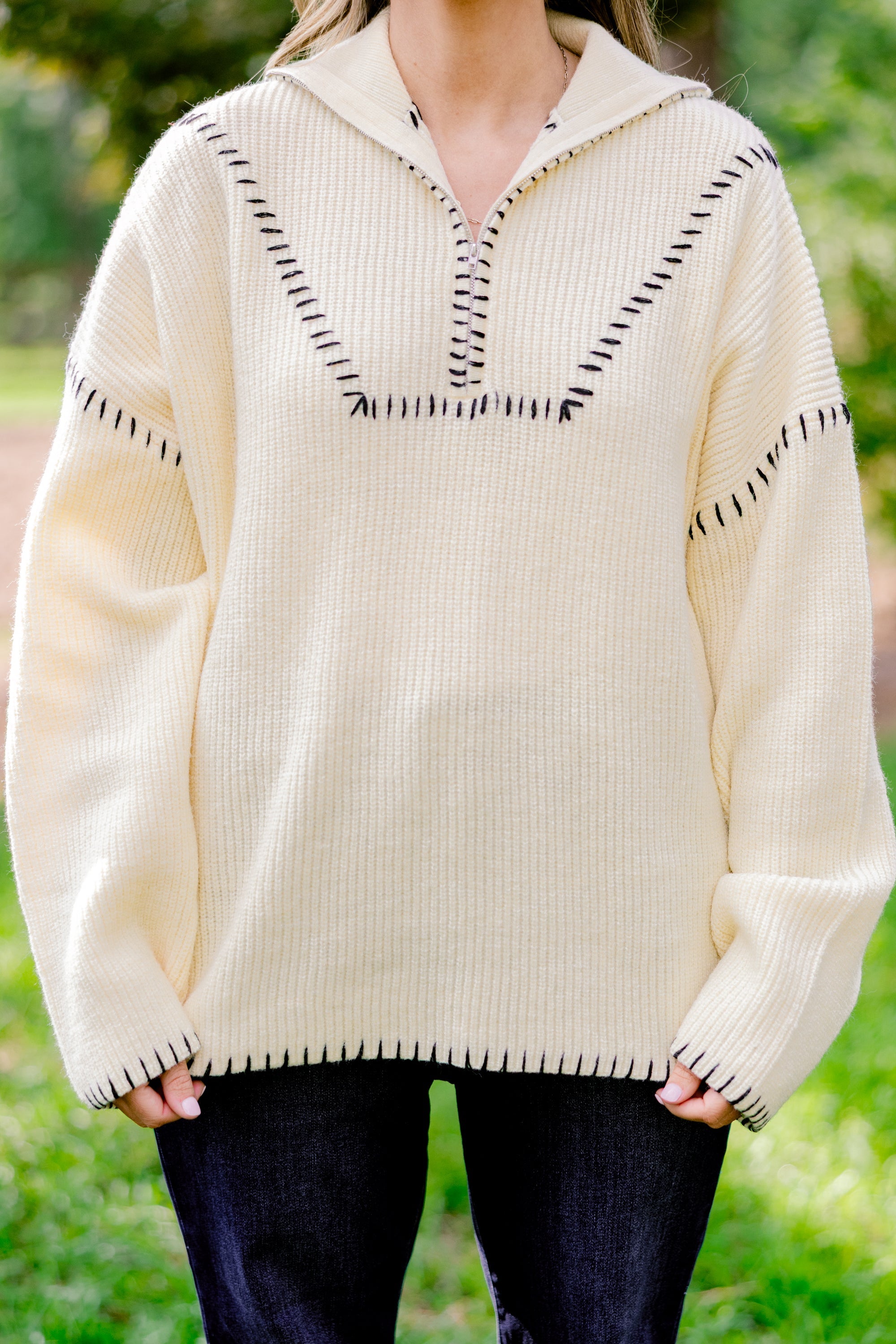 Falling For Fall Sweater, Cream-Black