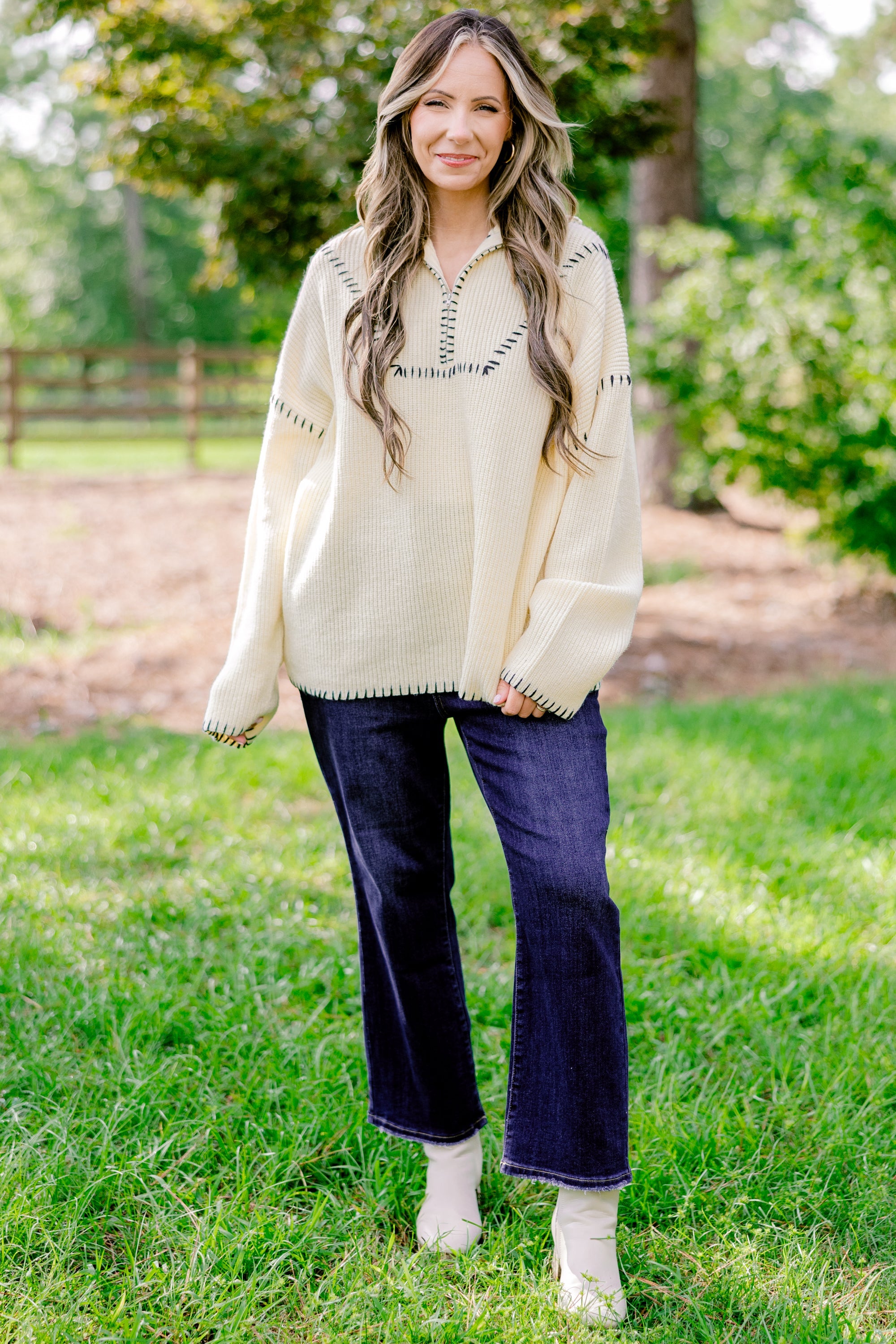Falling For Fall Sweater, Cream-Black