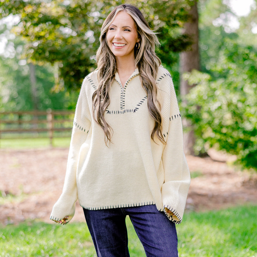 Falling For Fall Sweater, Cream-Black
