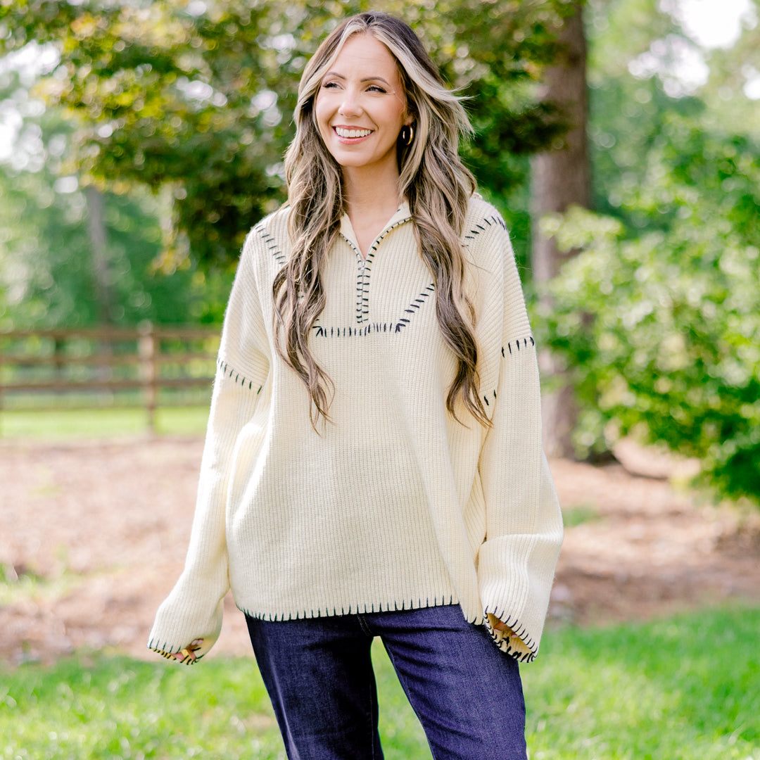 Falling For Fall Sweater, Cream-Black
