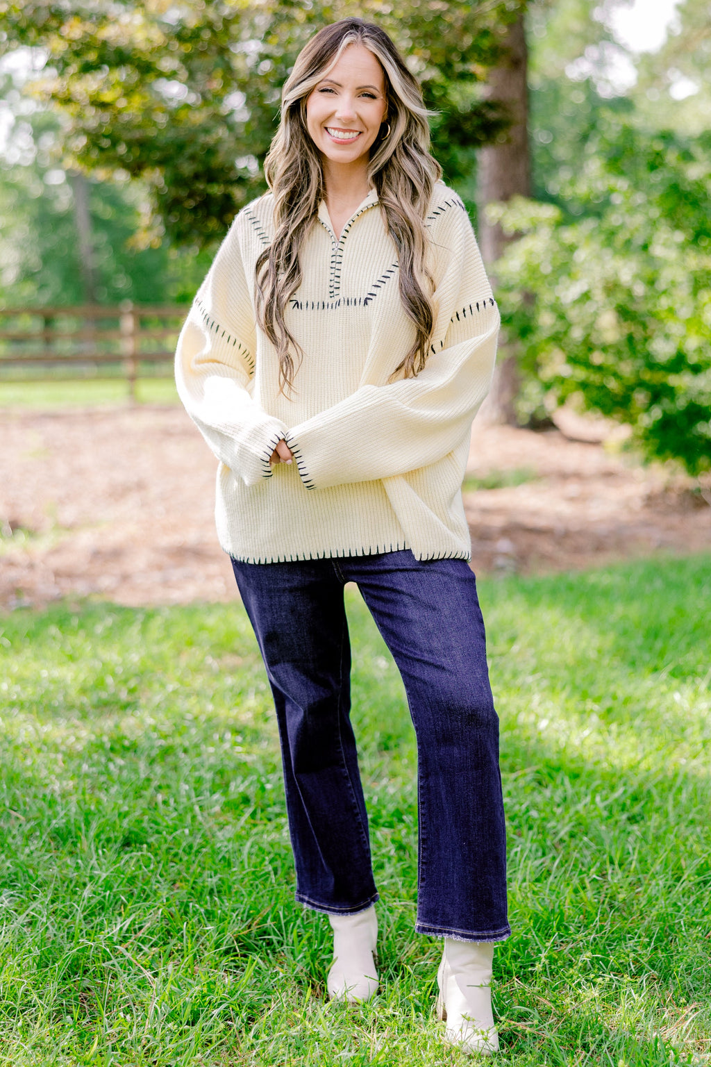 Falling For Fall Sweater, Cream-Black