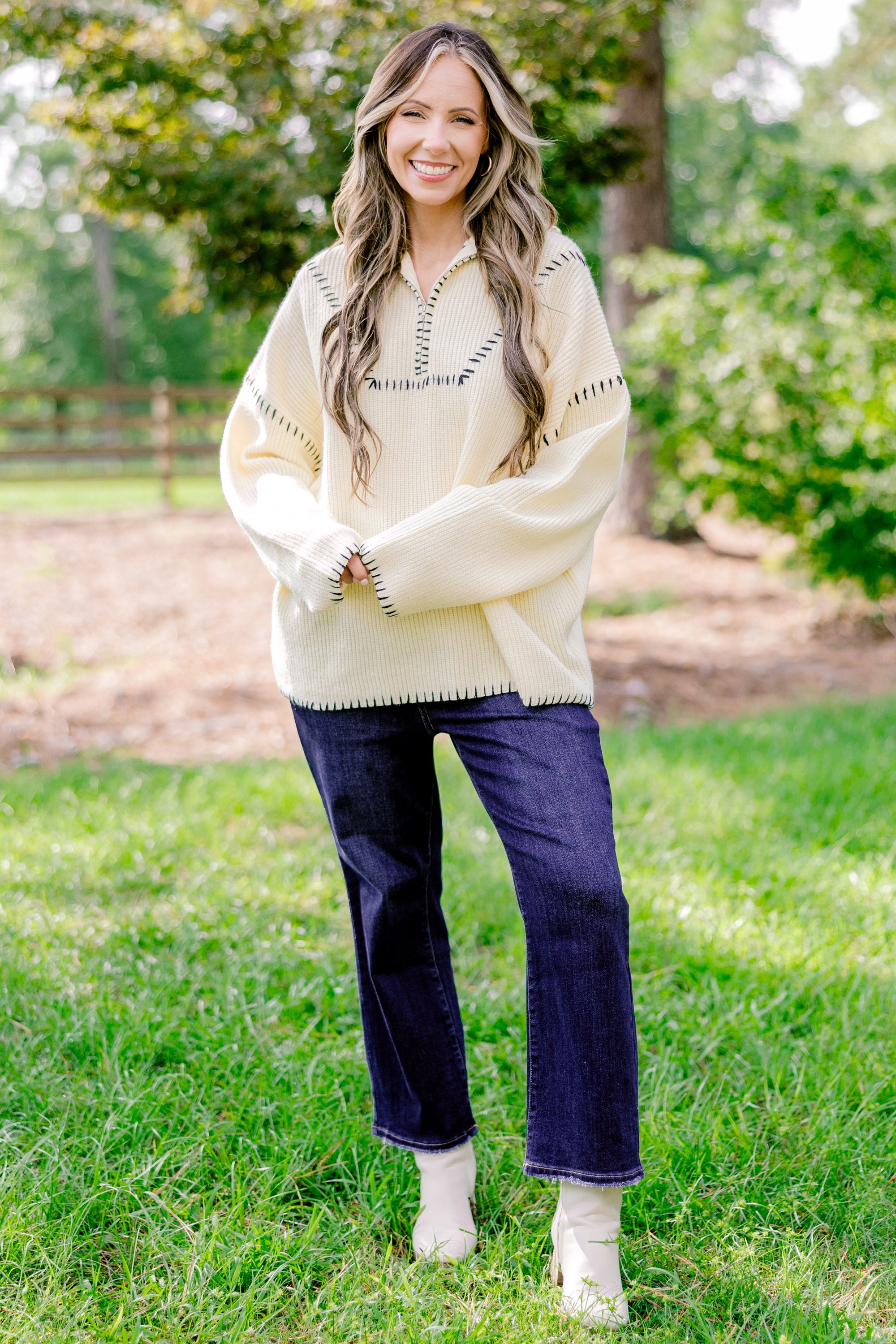 Falling For Fall Sweater, Cream-Black