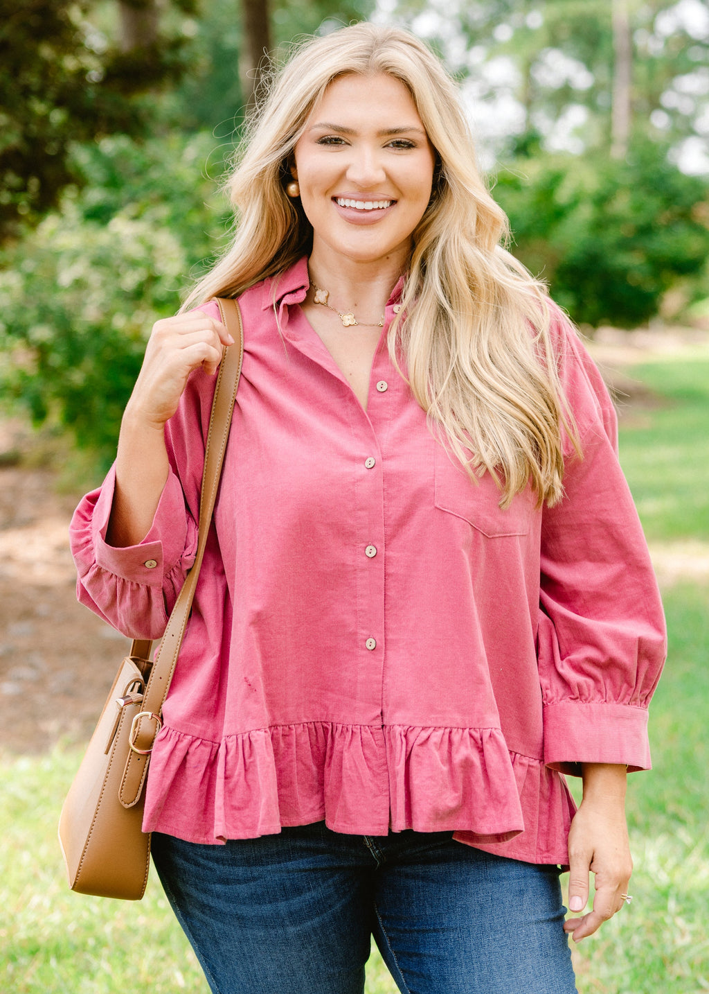 Feel Free Top, Pink Corduroy
