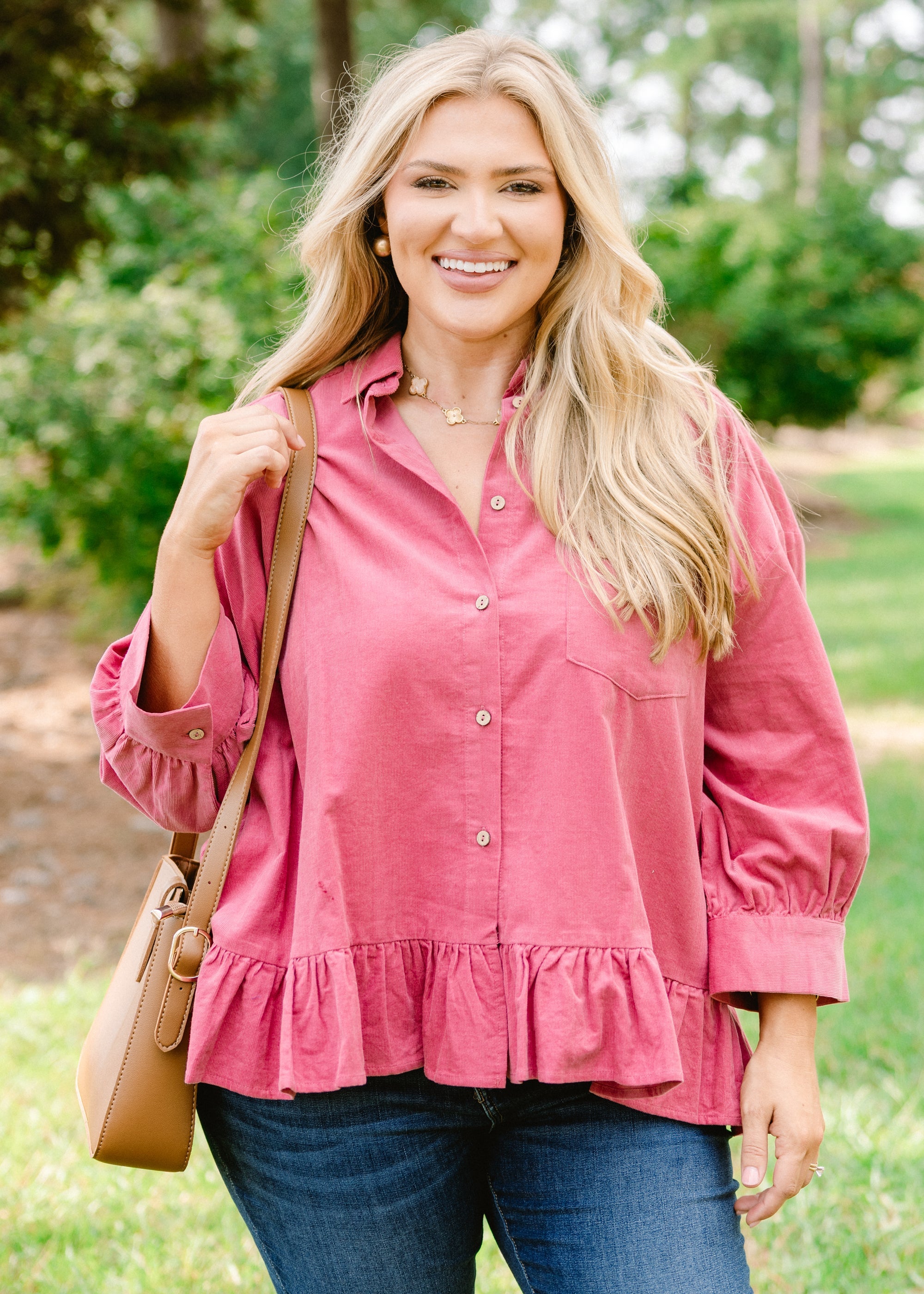 Feel Free Top, Pink Corduroy